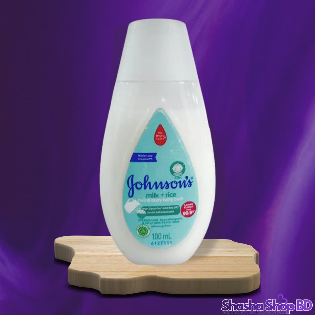 Johnson's Milk + Rice Hair & Baby Bath – 100ml (Milk Proteins & Rice Extracts – সোনামণির চুল ও ত্বকের দ্বিগুণ পুষ্টি!)