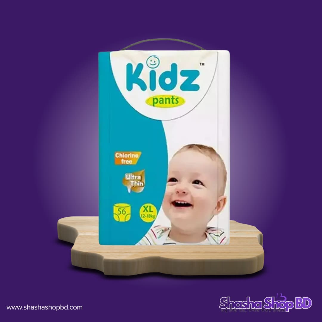 Kidz Pants Style Baby Diaper (XL - 56 Pcs) (Ultra-Thin & Chlorine Free – আপনার সোনামণির জন্য স্বাস্থ্যসম্মত ও আরামদায়ক সুরক্ষা!)