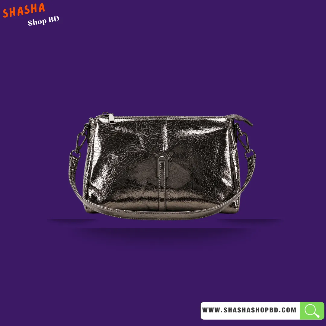 Premium Shoulder Side Purse (Glossy Version) (P04) - Metallic Charcoal | Shasha Shop BD