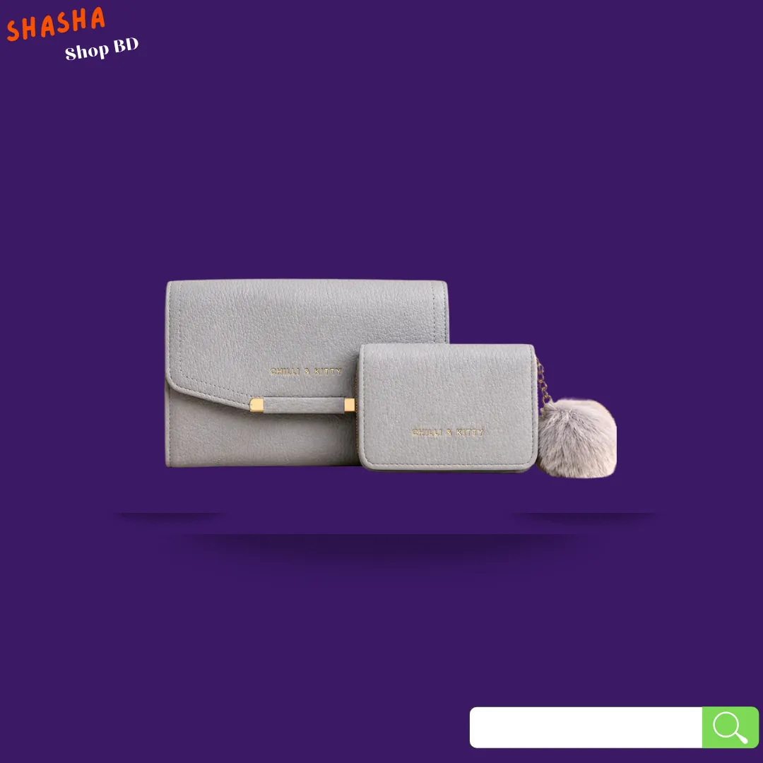 Premium Ladies Wallet Combo Set (KP37) - Soft Grey | Shasha Shop BD