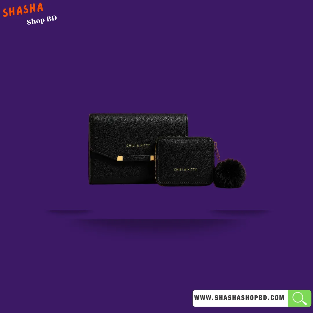Premium Ladies Wallet Combo Set (KP34) - Jet Black | Shasha Shop BD