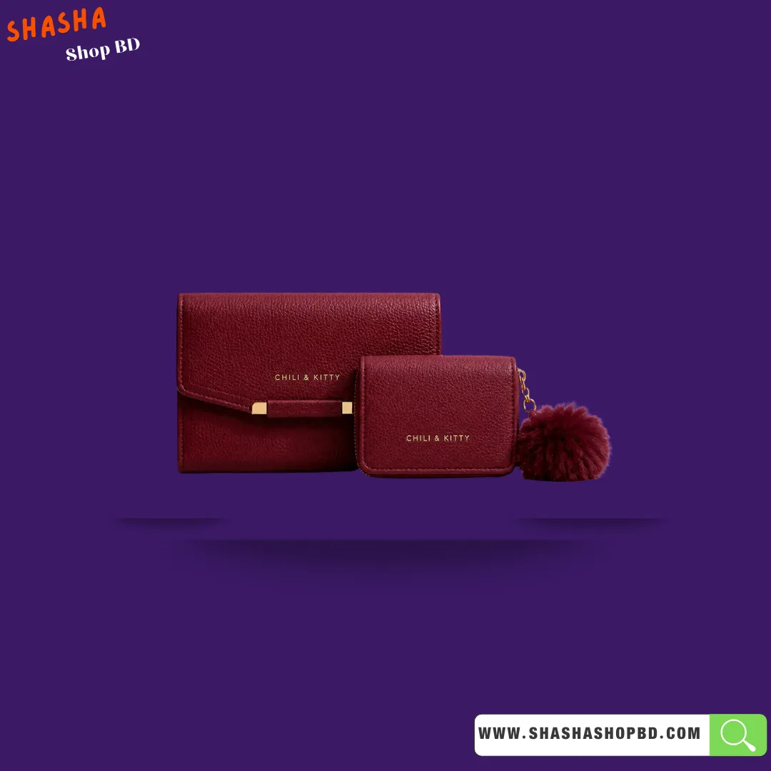 Premium Ladies Wallet Combo Set (KP33) - Maroon | Shasha Shop BD