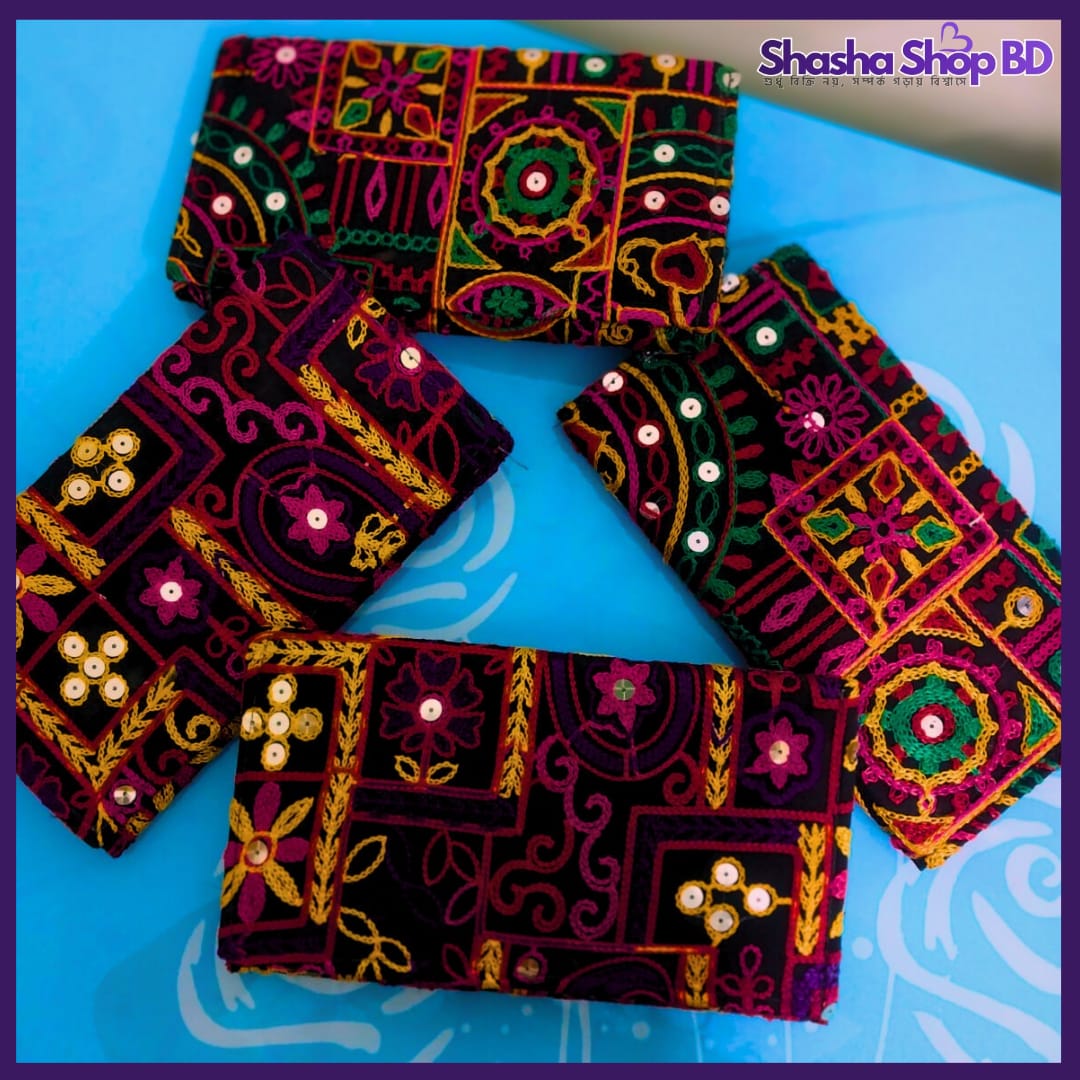 Premium Handcrafted Embroidery Clutch with Mirror Work Purse | নিখুঁত হাতের কাজের এমব্রয়ডারি এবং মিরর ওয়ার্ক পার্স ব্যাগ