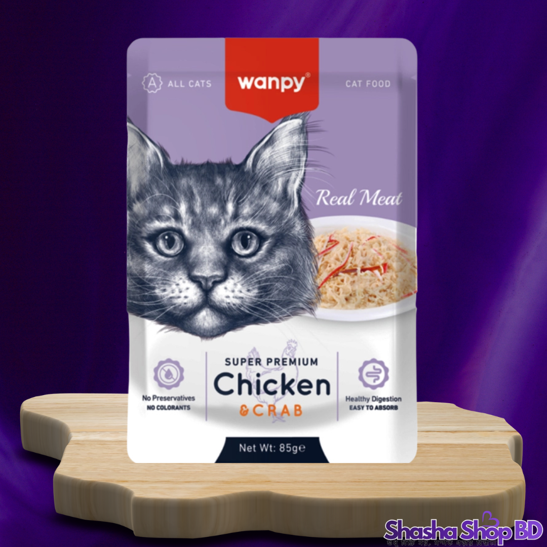 🐱 Wanpy Adult Cat Pouch Real Meat Chicken & Crab, 85g – বিড়ালের জন্য চিকেন ও কাঁকড়ার ডাবল ধামাকা!