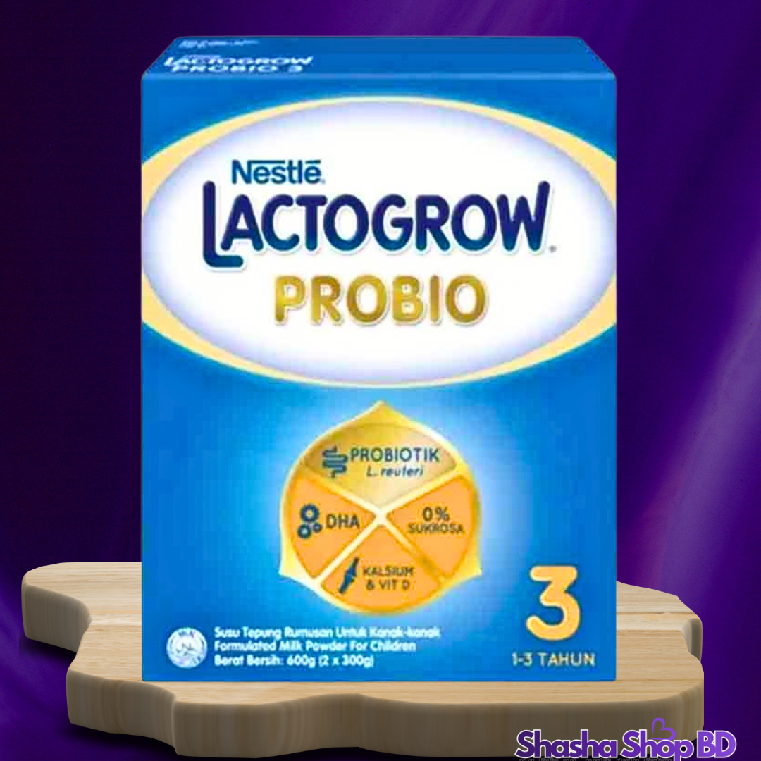 🍼 Nestle Lactogrow 3 Probio Formula Milk Powder (1 to 3 Years) – 600g আপনার ১-৩ বছর বয়সী বাড়ন্ত সোনামণির সুস্থ হজম শক্তি এবং সঠিক বিকাশের জন্য আদর্শ পুষ্টি!