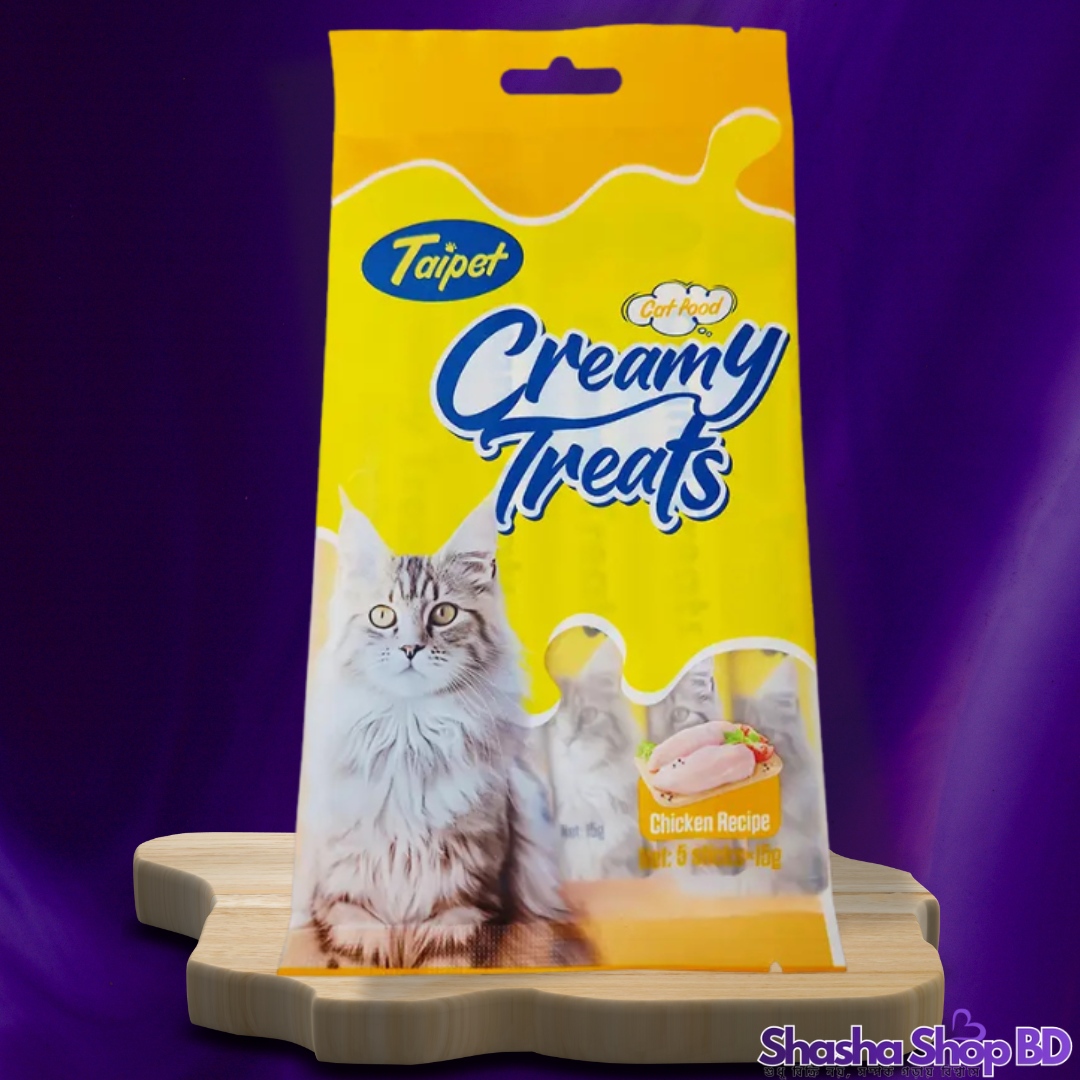 🐾 Taipet Creamy Treats Chicken Recipe – 75g (5 Sticks Pack) (A Delicious & Healthy Reward – আপনার বিড়ালের জন্য সেরা স্বাদের চিকেন ট্রিট!)