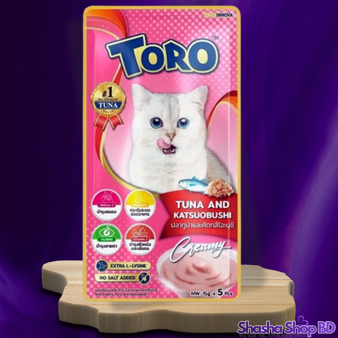 🐾 Toro Tuna and Katsuobushi Creamy Treats – 75g (15g × 5 Pcs) (A Premium Seafood Delight – আপনার বিড়ালের জন্য টুনা এবং কাতসুওবুশির রাজকীয় স্বাদ!)