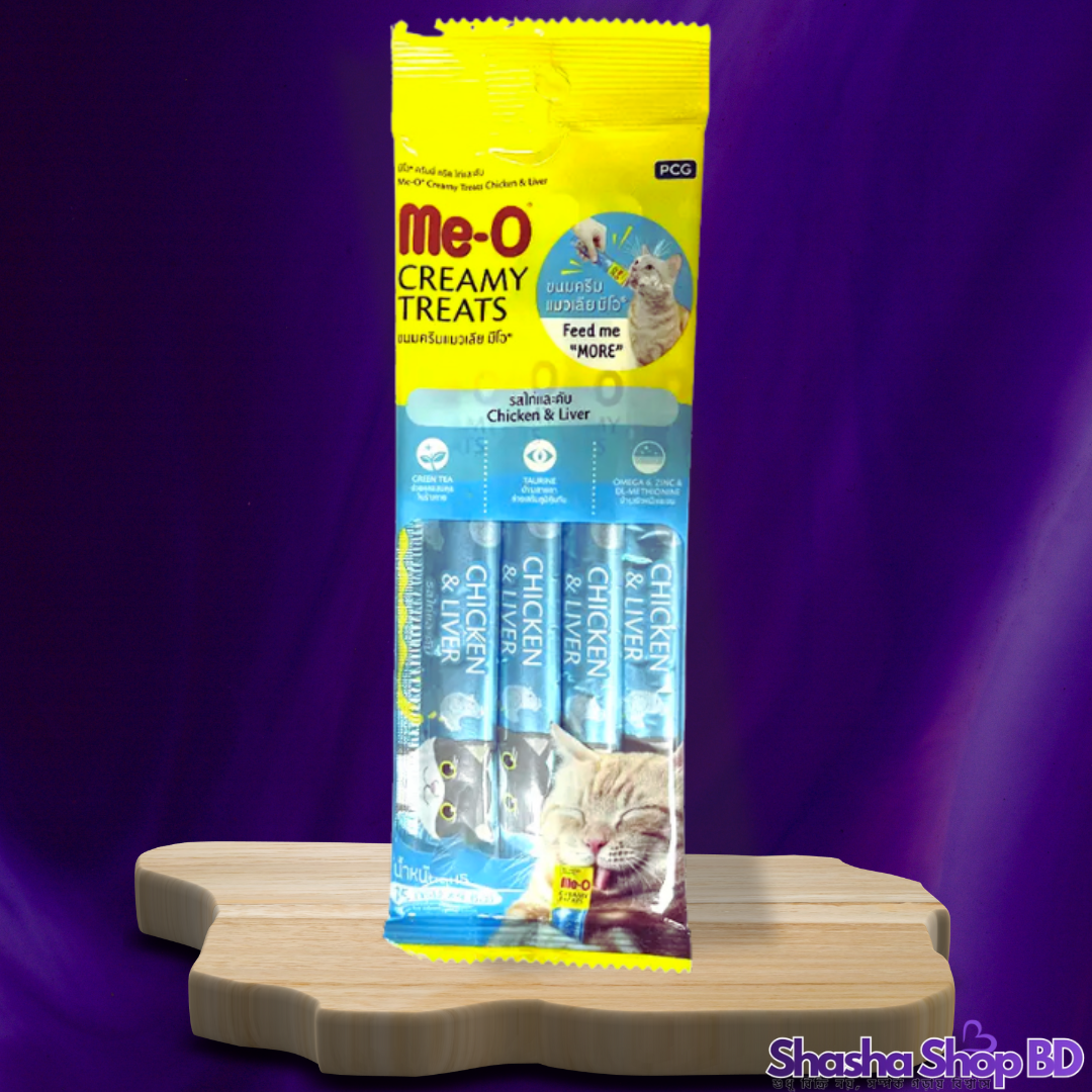 🐾 Me-O Creamy Treats Chicken & Liver – 60g (15g × 4 Sticks) (A Delicious & Nutritious Reward – আপনার বিড়ালের জন্য মুরগি ও কলিজার পুষ্টিকর স্বাদ!)