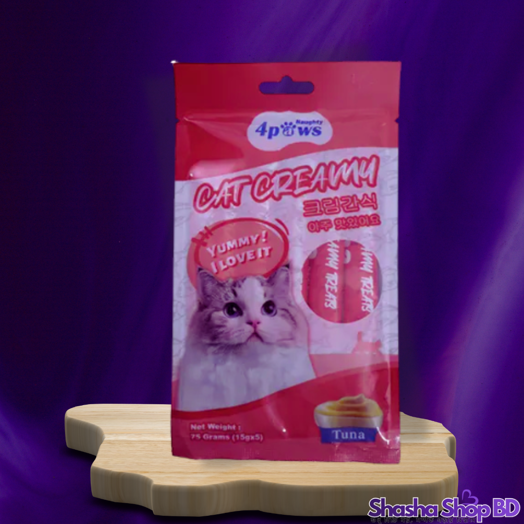 🐾 Naughty 4 Paws Cat Creamy Treat (Tuna Flavor) – 75g (15g × 5 Sticks) (Yummy! I Love It – আপনার বিড়ালের জন্য অত্যন্ত সুস্বাদু ও পুষ্টিকর টুনা ট্রিট!)