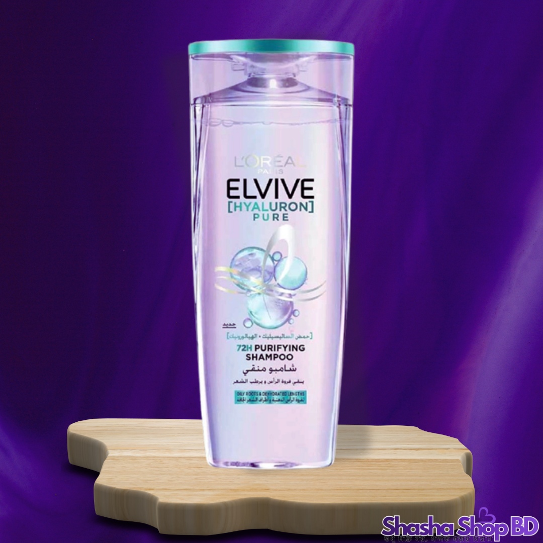 L'Oréal Paris Elvive Hyaluron Pure Purifying Shampoo – 400ml (72H Freshness & Hydration – তৈলাক্ত স্ক্যাল্প এবং শুষ্ক চুলের নিখুঁত সমাধান!)