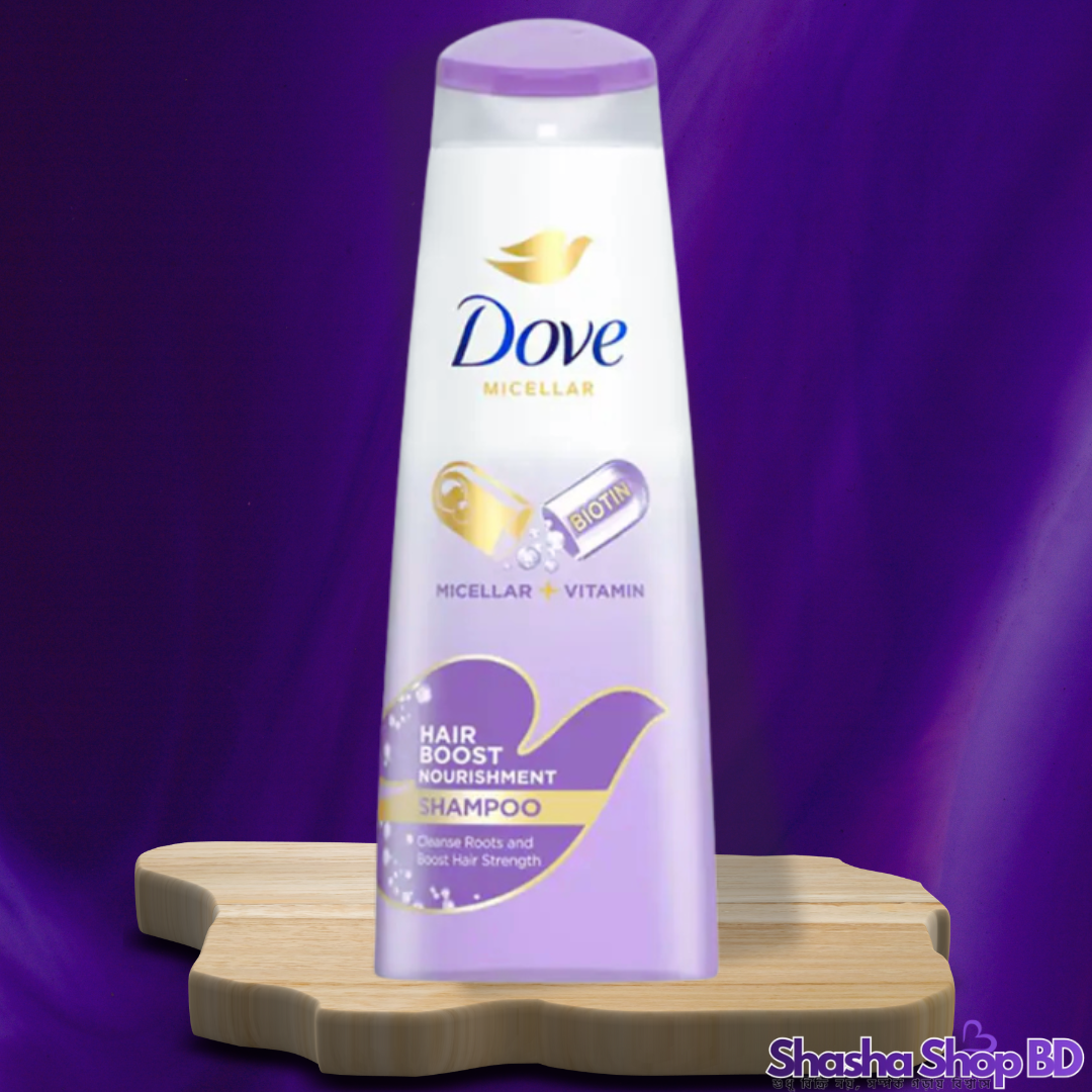 Dove Micellar Hair Boost Nourishment Shampoo – 330ml (Cleanse Roots & Boost Hair Strength – চুলের গোড়া থেকে পরিচ্ছন্নতা এবং জাদুকরী শক্তির নতুন সমীকরণ!)