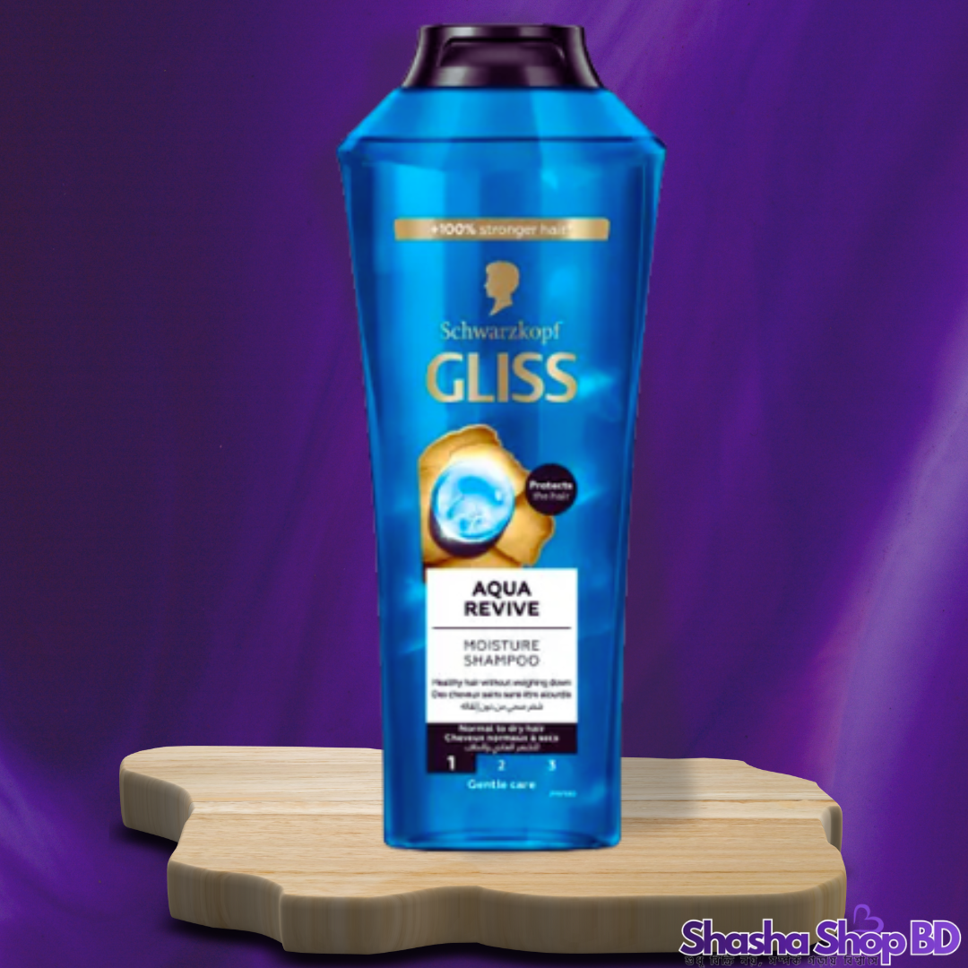 Schwarzkopf Gliss Aqua Revive Shampoo – 400ml (Hyaluron Complex & Marine Algae – সাধারণ থেকে শুষ্ক চুলের জন্য নিবিড় হাইড্রেশন এবং উজ্জ্বলতা!)