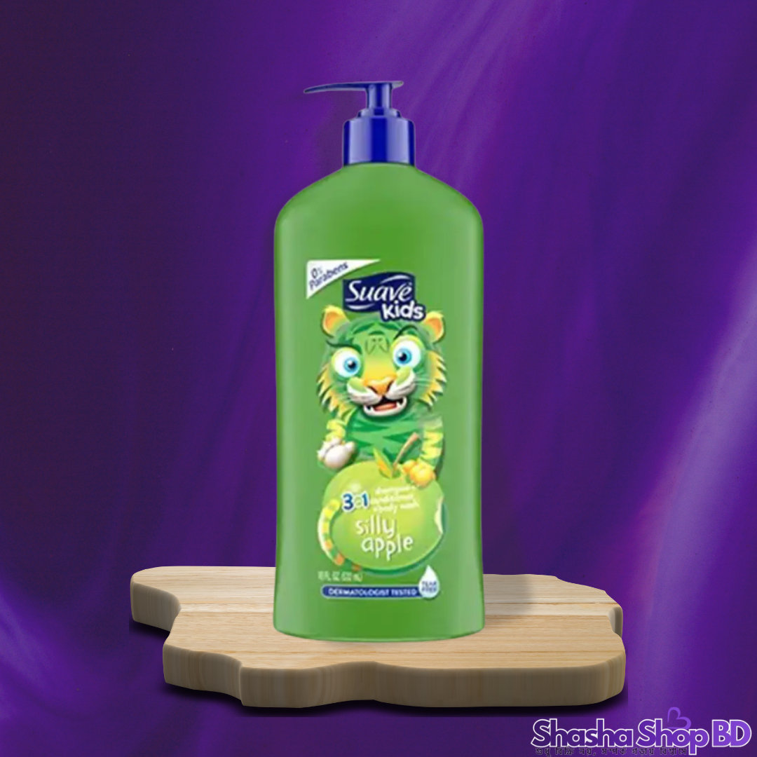 Suave Kids Silly Apple 3-in-1 – 532ml (Shampoo + Conditioner + Body Wash – এক বোতলেই সোনামণির সম্পূর্ণ যত্ন!)