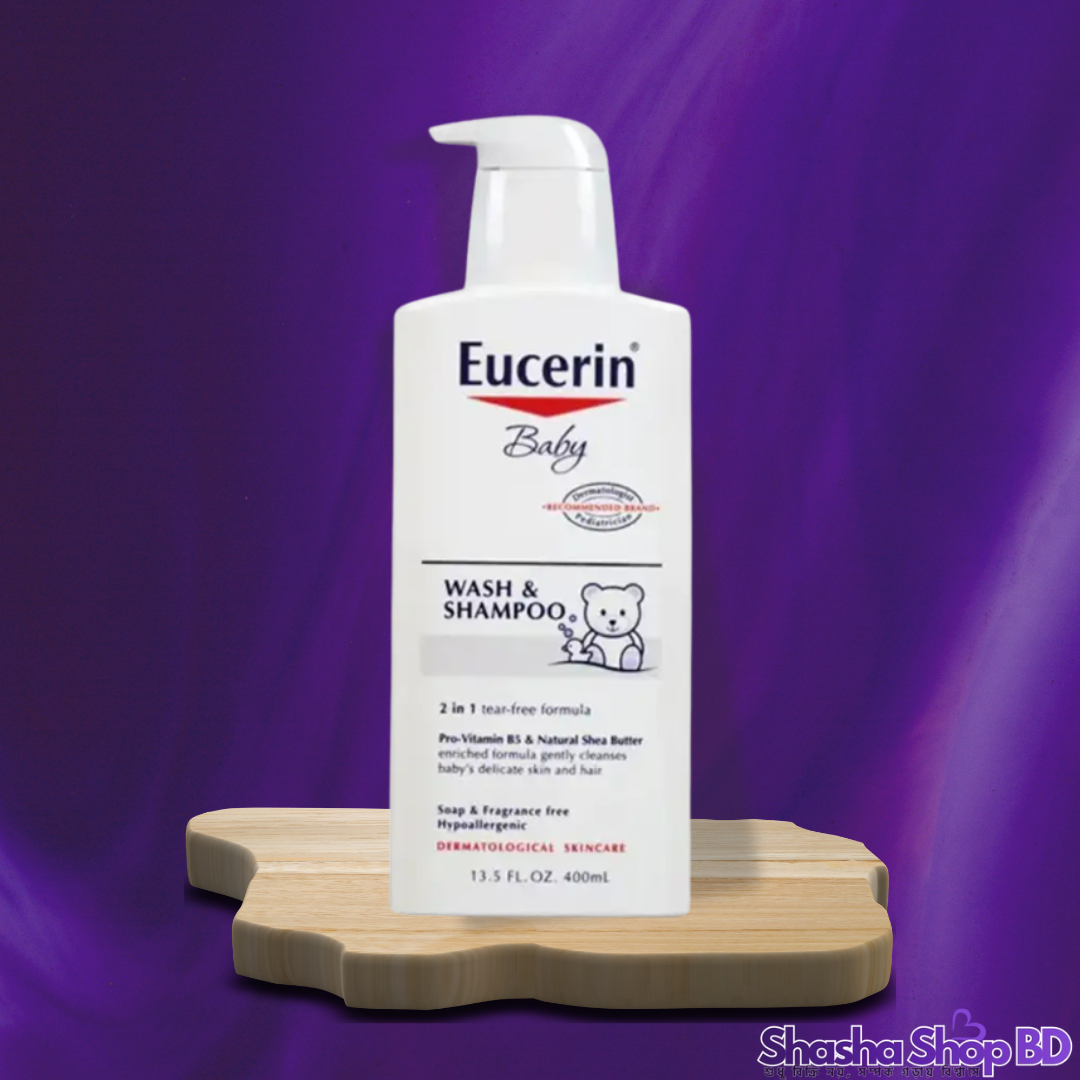 Eucerin Baby Wash & Shampoo – 400ml (2 in 1 Tear-Free Formula – শিশুর অতি সংবেদনশীল ত্বক ও চুলের জন্য বিশেষজ্ঞের পরামর্শ!)