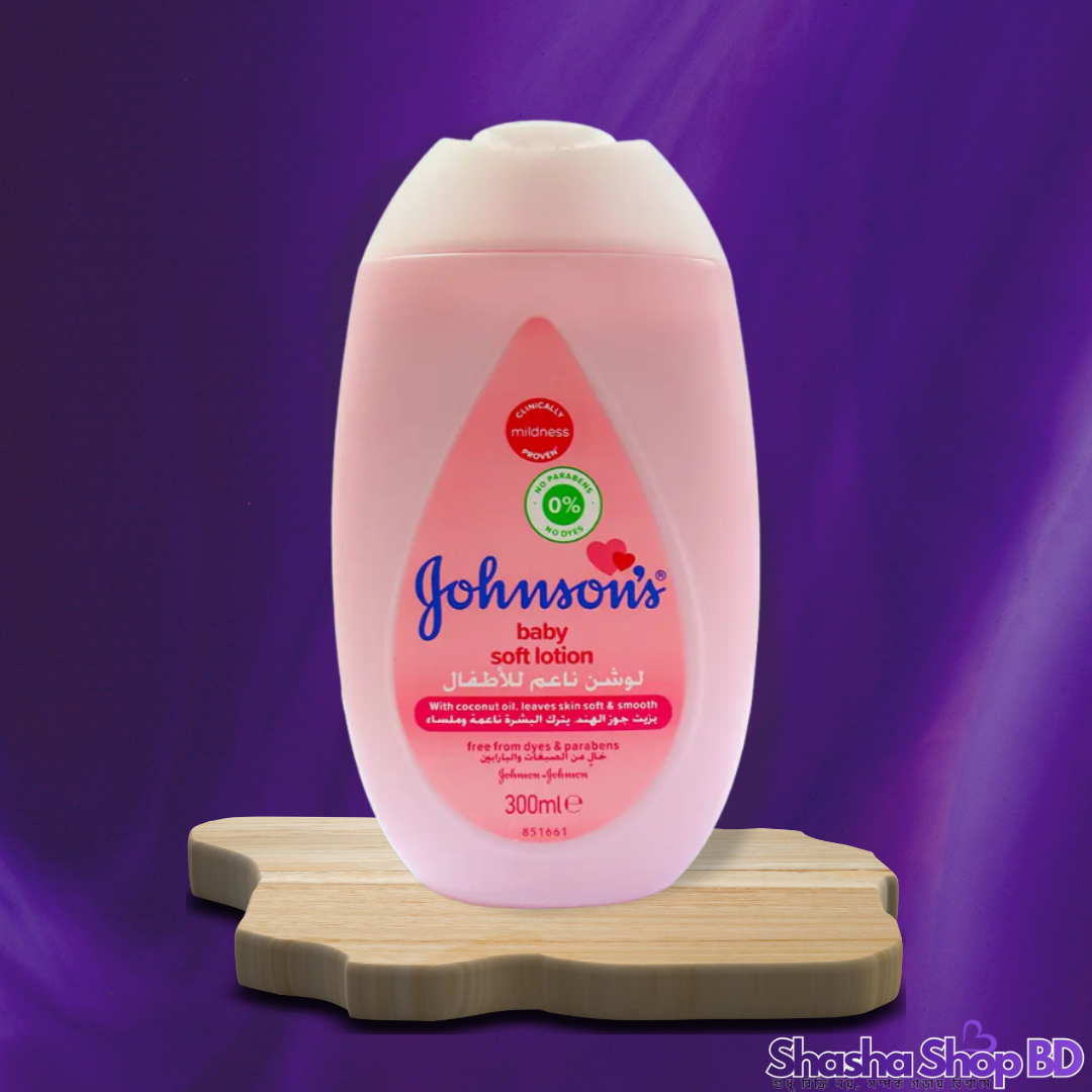 Johnson's Baby Soft Lotion – 300ml (With Coconut Oil & 24-Hour Moisture – শিশুর কোমল ত্বকের সেরা সুরক্ষা!)