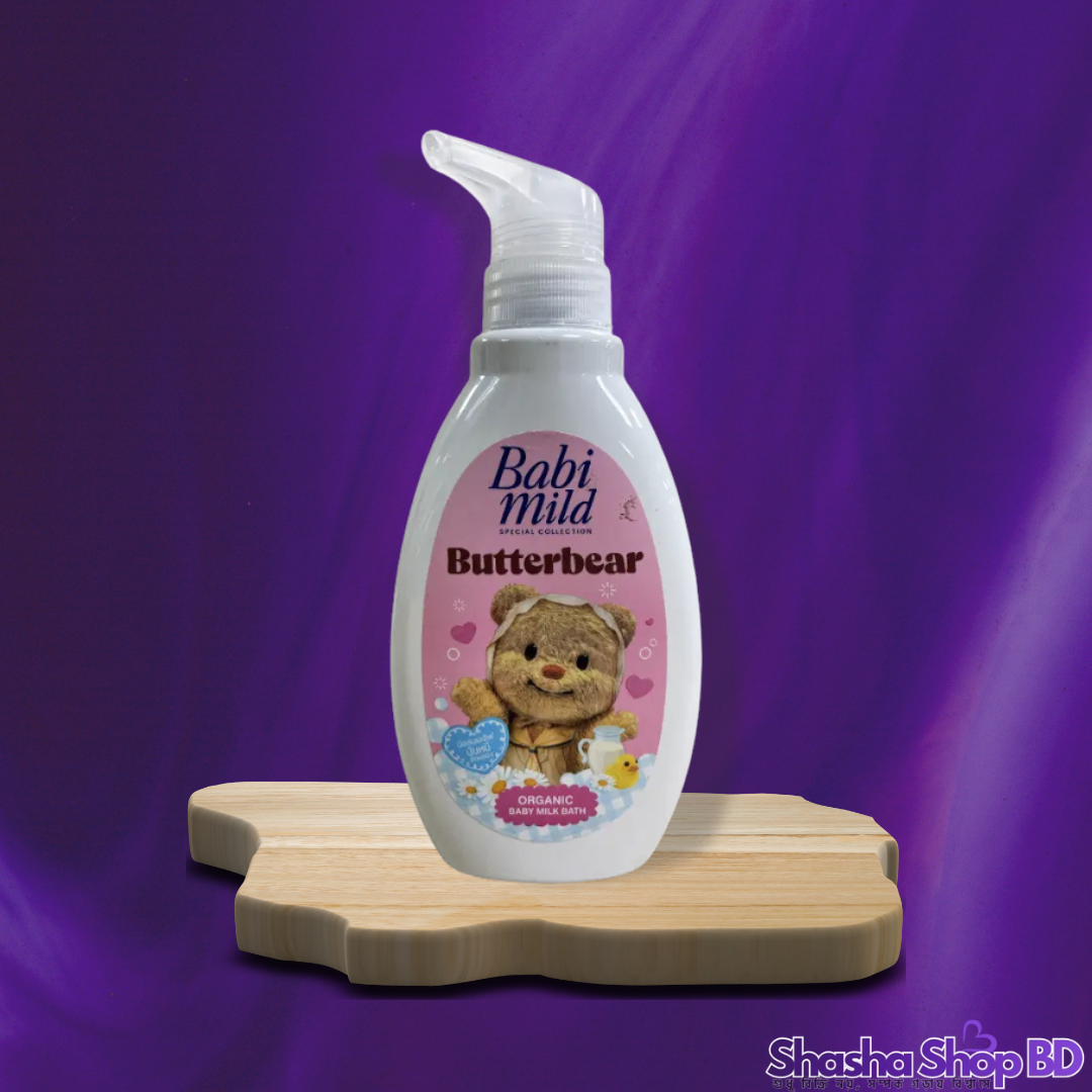 Babi Mild Butterbear Organic Baby Milk Bath – 380ml (Organic & Milk Proteins – বাটারবেয়ারের আদুরে ভালোবাসায় সোনামণির কোমল স্নান!)