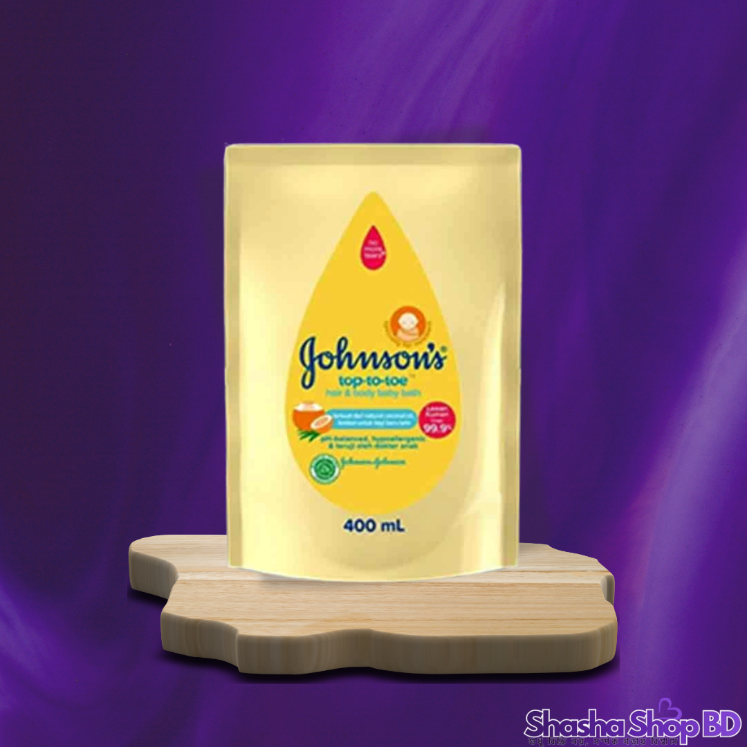 Johnson's Top-to-Toe Hair & Body Baby Bath – 400ml (Pouch) (Ultra-Mild Care for Newborns – নবজাতকের প্রথম দিন থেকেই মাথা থেকে পা পর্যন্ত নিরাপদ সুরক্ষা!)