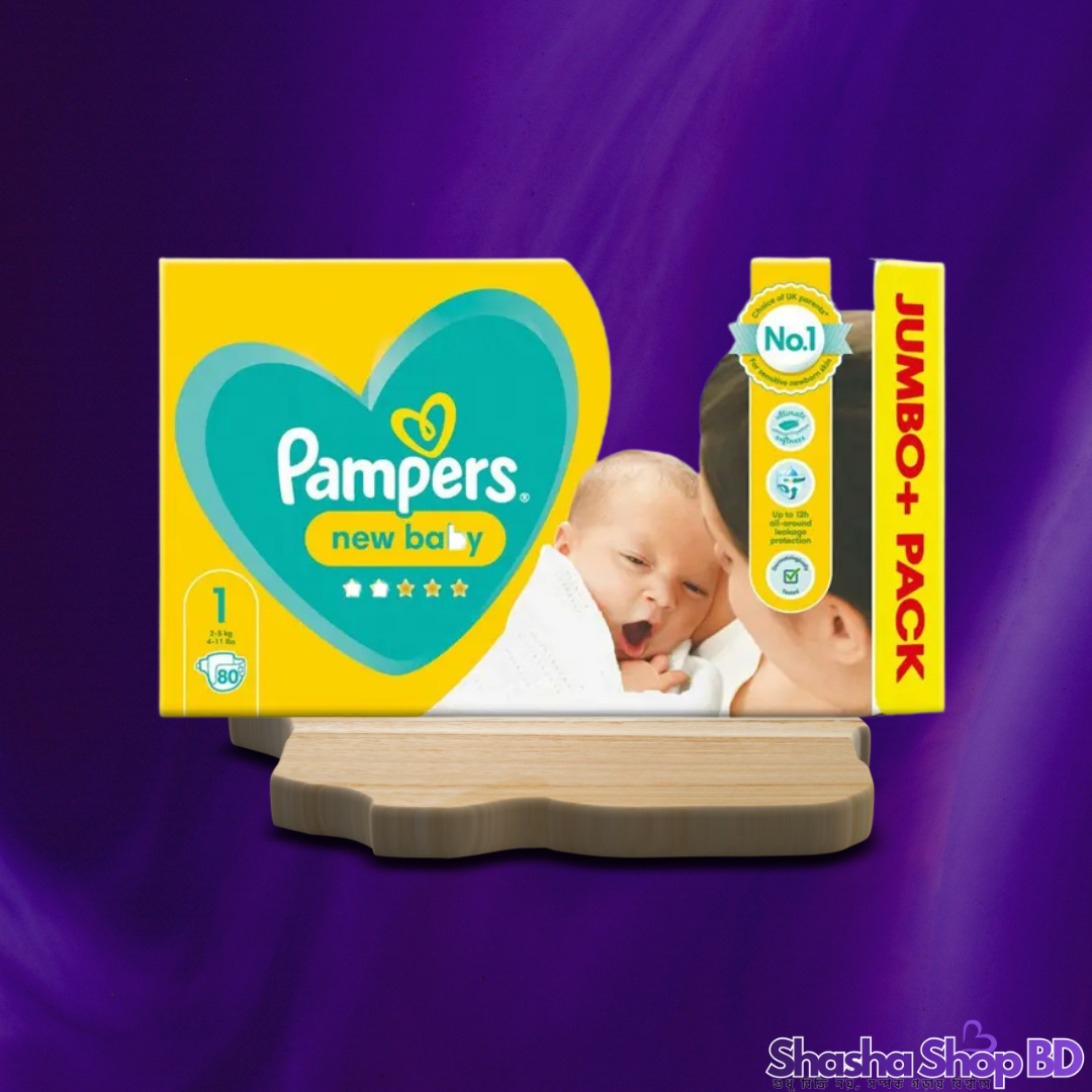 Pampers New Baby Diaper Jumbo+ Pack (Size 1) – 80 Pcs (Ultimate Softness & Leakage Protection – নবজাতকের প্রথম দিনগুলোর জন্য এক নম্বর সুরক্ষা!)