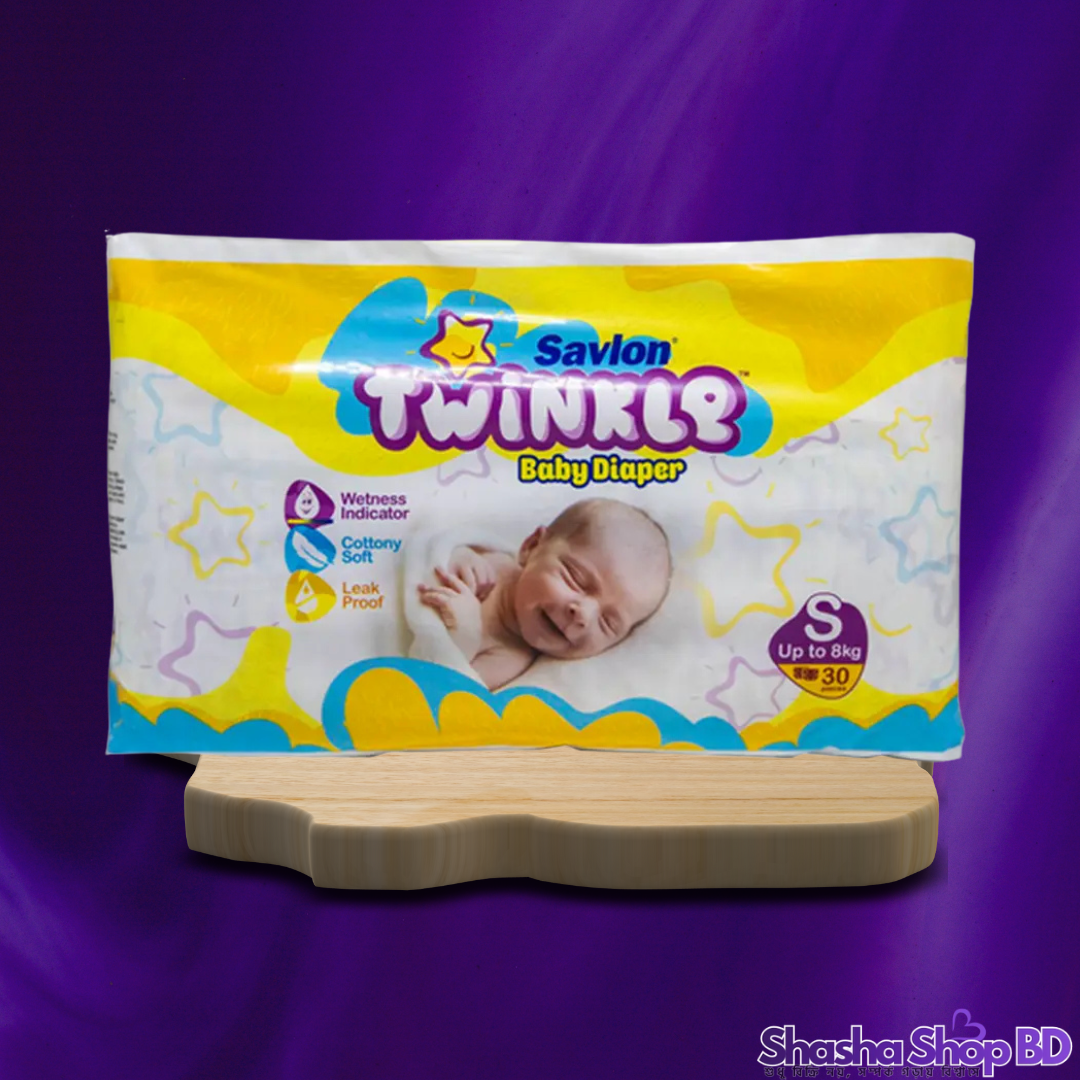 Savlon Twinkle Baby Belt Diaper – S 30pcs (Cottony Soft & Leak Proof – সোনামণির কোমল ত্বকের জন্য সম্পূর্ণ নিরাপদ সুরক্ষা!)