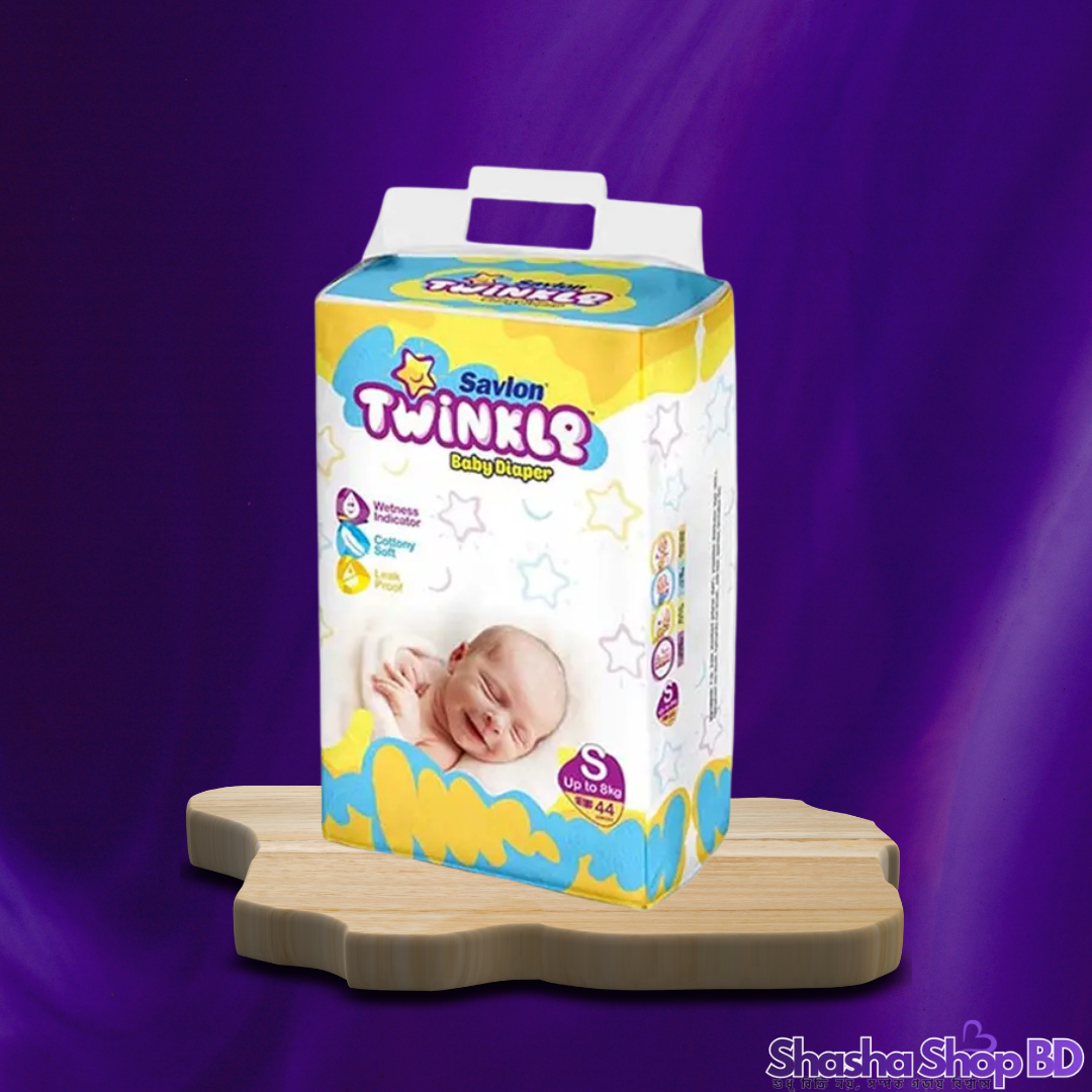 Savlon Twinkle Baby Belt Diaper – S 44pcs (Cottony Soft & Leak Proof – সোনামণির কোমল ত্বকের জন্য সম্পূর্ণ নিরাপদ সুরক্ষা!)