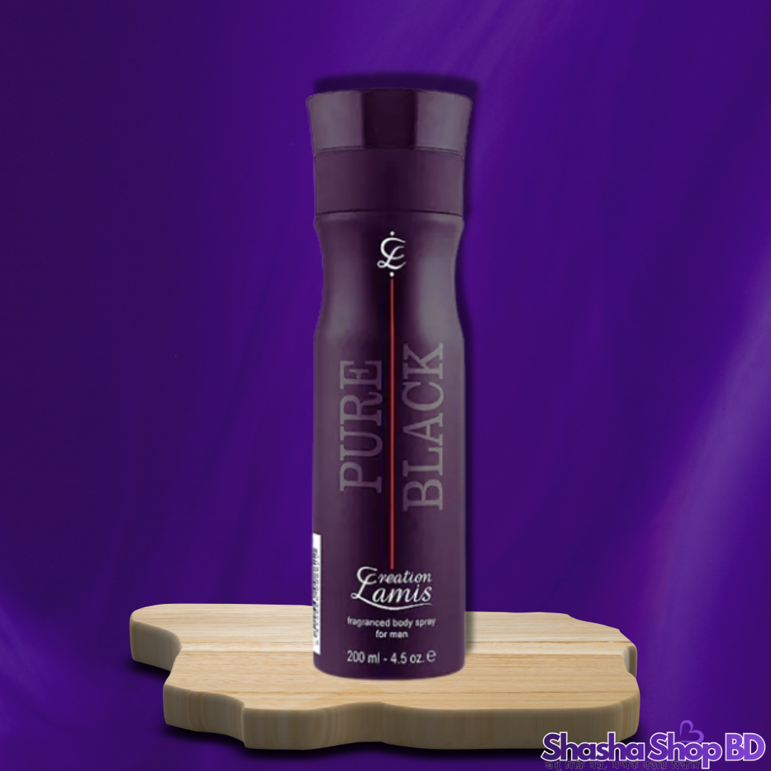 Creation Lamis Pure Black Fragranced Body Spray – 200ml (Bold, Intense & Timeless – আধুনিক পুরুষের আভিজাত্যপূর্ণ ব্যক্তিত্বের প্রতিচ্ছবি!)