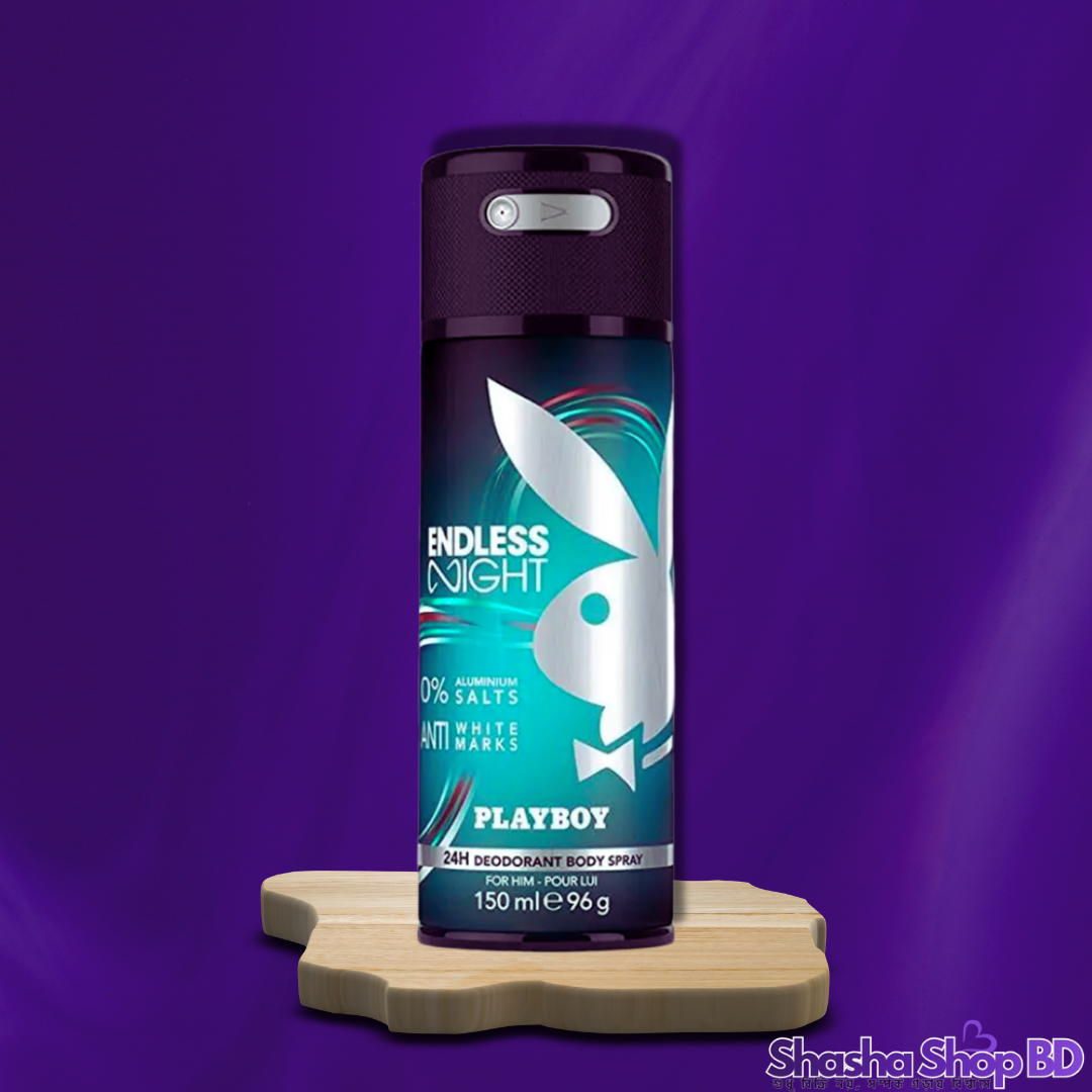 Playboy Endless Night Deodorant Body Spray – 150ml (Captivating, Mysterious & Bold – রাতের আভিজাত্য আর সতেজতায় হয়ে উঠুন অনন্য!)