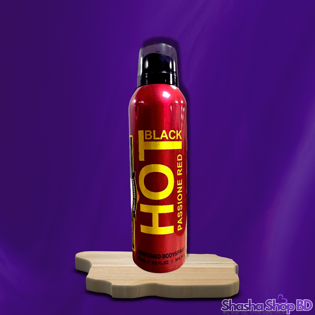 Hot Black Passione Red Perfumed Body Spray – 200ml (Intense, Passionate & Long-lasting – আপনার ব্যক্তিত্বে আনুন এক সাহসী এবং মোহনীয় সতেজতা!)