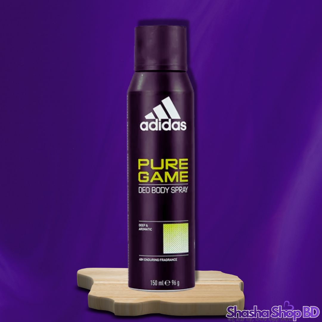 Adidas Pure Game Deo Body Spray – 150ml (Deep & Aromatic – আপনার প্রতিটি মুভমেন্টে থাকুক আত্মবিশ্বাস এবং সতেজতার ছোঁয়া!)