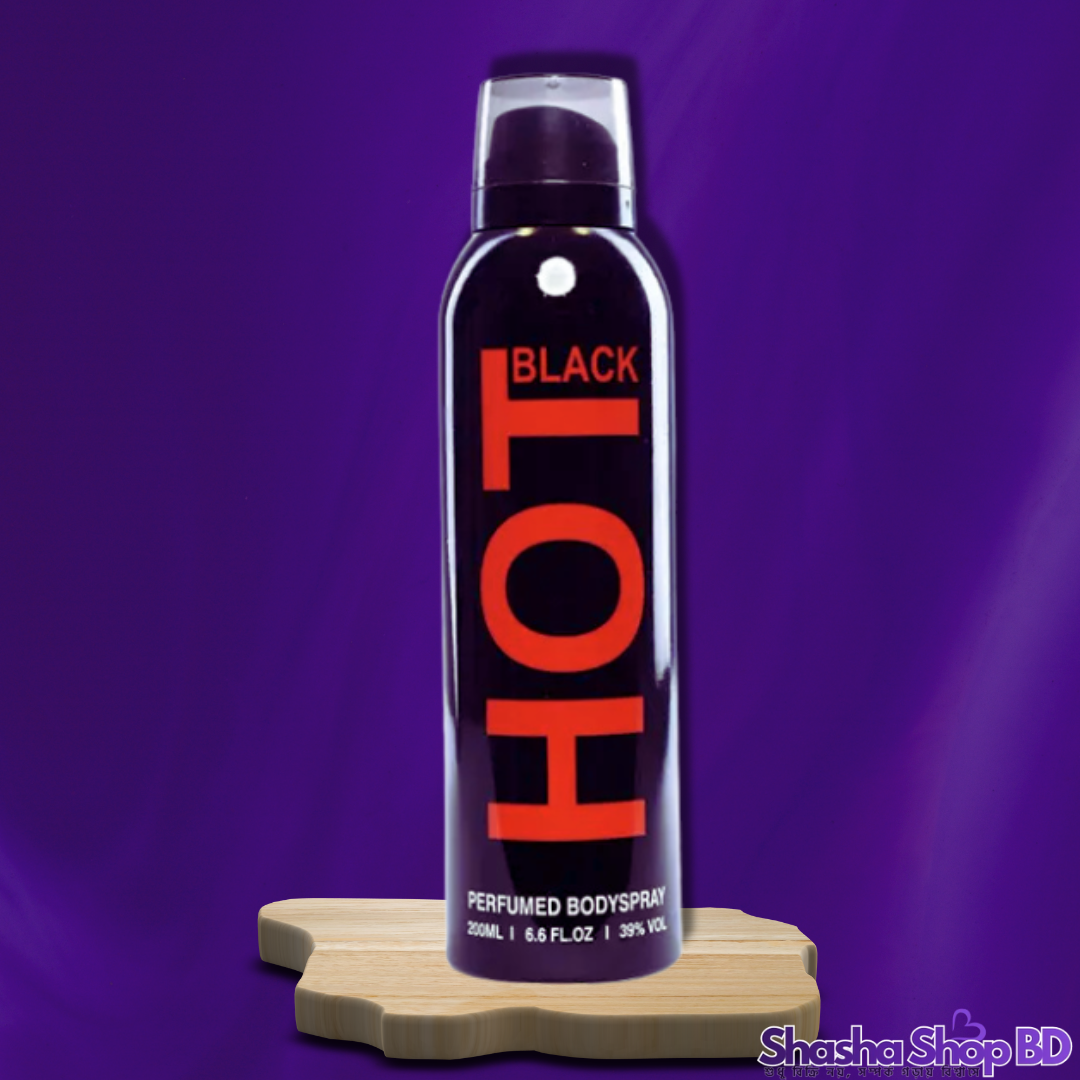 Hot Black Perfumed Body Spray – 200ml (Bold, Intense & Irresistible – আপনার ব্যক্তিত্বে যোগ করুন এক অনন্য সাহসী এবং আকর্ষণীয় আবেশ!)