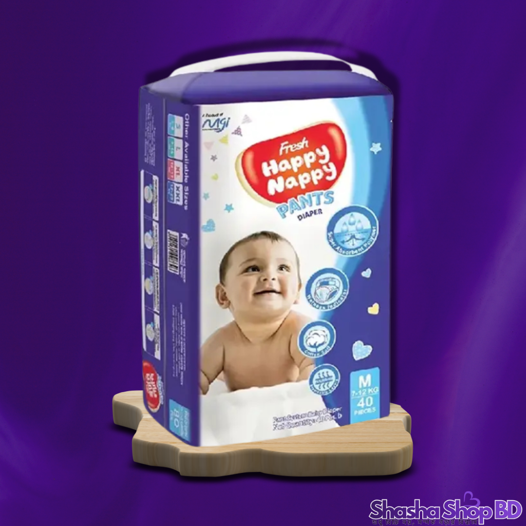 Fresh Happy Nappy Pants Baby Diaper (M) – 40 Pcs (Super Absorbent, Cotton Soft & Wetness Indicator – আপনার সোনামণির সারাদিনের স্বাচ্ছন্দ্য আর নিশ্চিন্ত সুরক্ষার জন্য!)