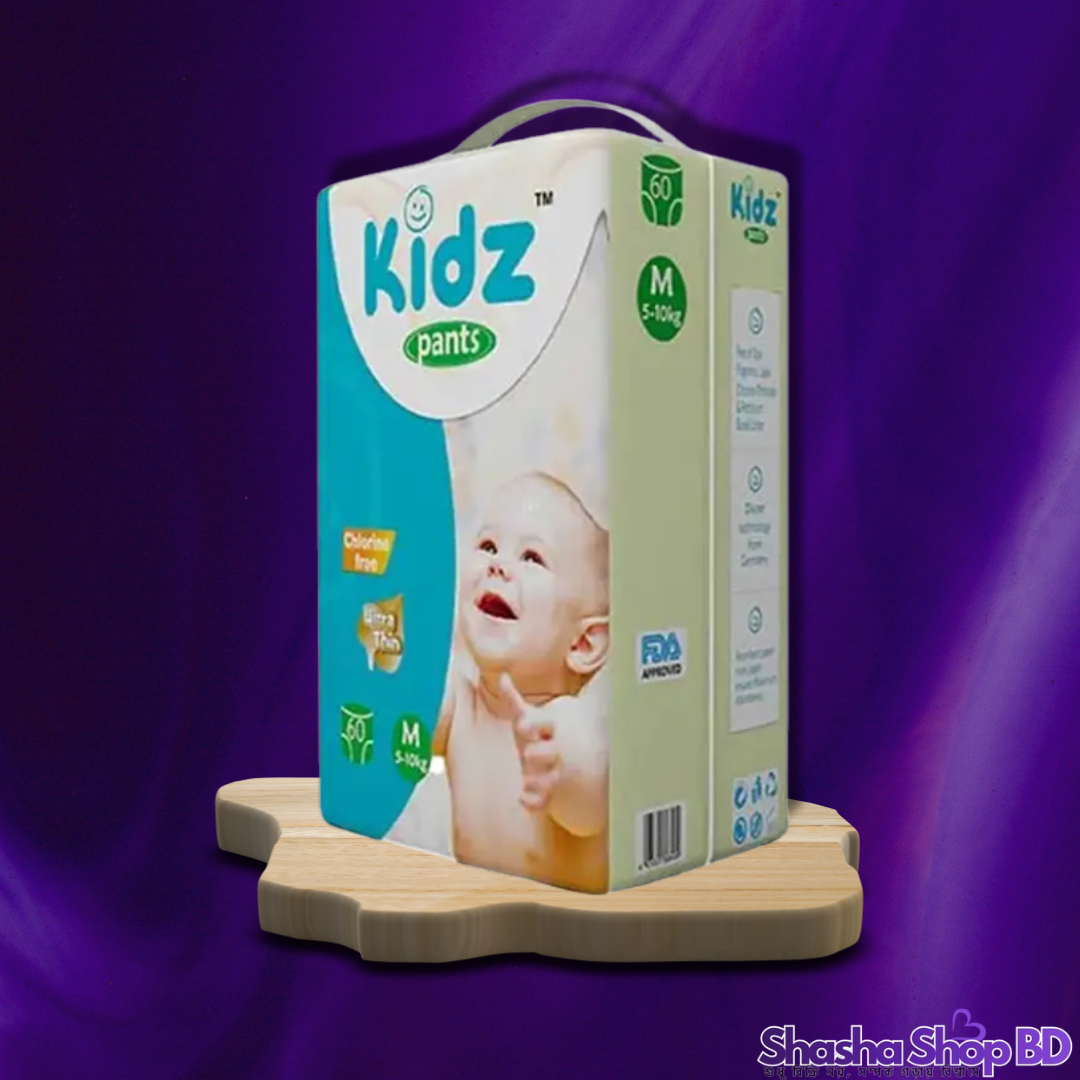 Kidz Pants Style Baby Diaper (M) – 60 Pcs (Ultra Thin, Chlorine Free & German Technology – আপনার সোনামণির সারাদিনের আরাম আর নিশ্চিন্ত সুরক্ষার জন্য!)