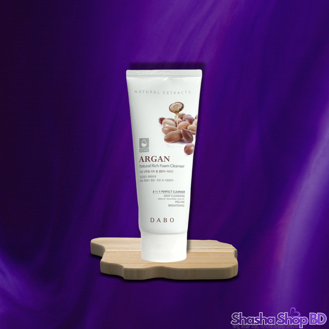 Dabo Natural Rich Foam Cleanser – Argan (180ml) (Deep Nourishment & Elasticity – আরগান অয়েলের জাদুতে ত্বক পরিষ্কার করুন শুষ্কতা ছাড়াই!)