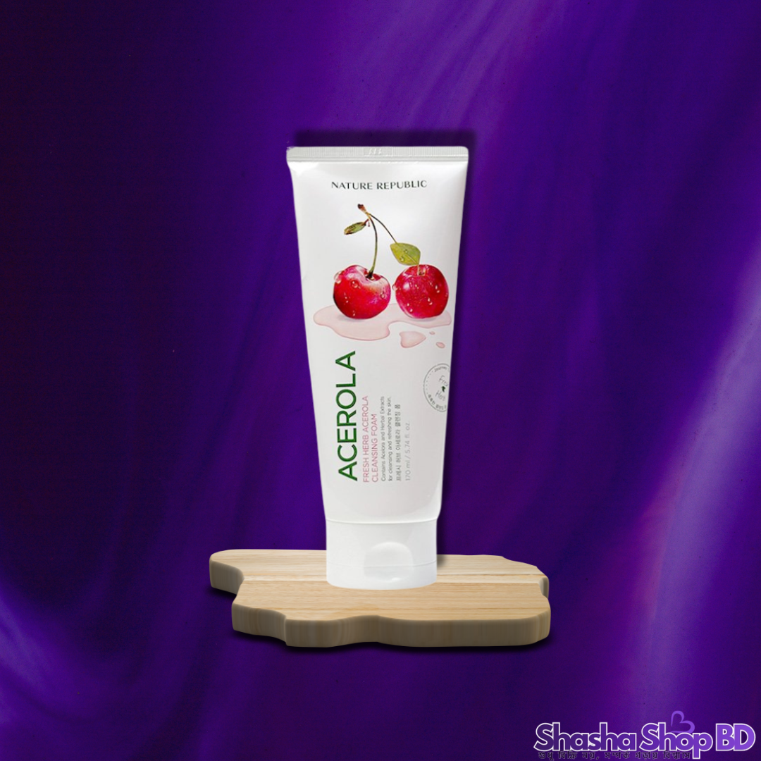 Nature Republic Fresh Herb Acerola Cleansing Foam (170ml) (Nature’s Purest Refreshment – অ্যাসেরোলা চেরির ভিটামিন সি শক্তিতে পান দাগহীন ও উজ্জ্বল ত্বক!)