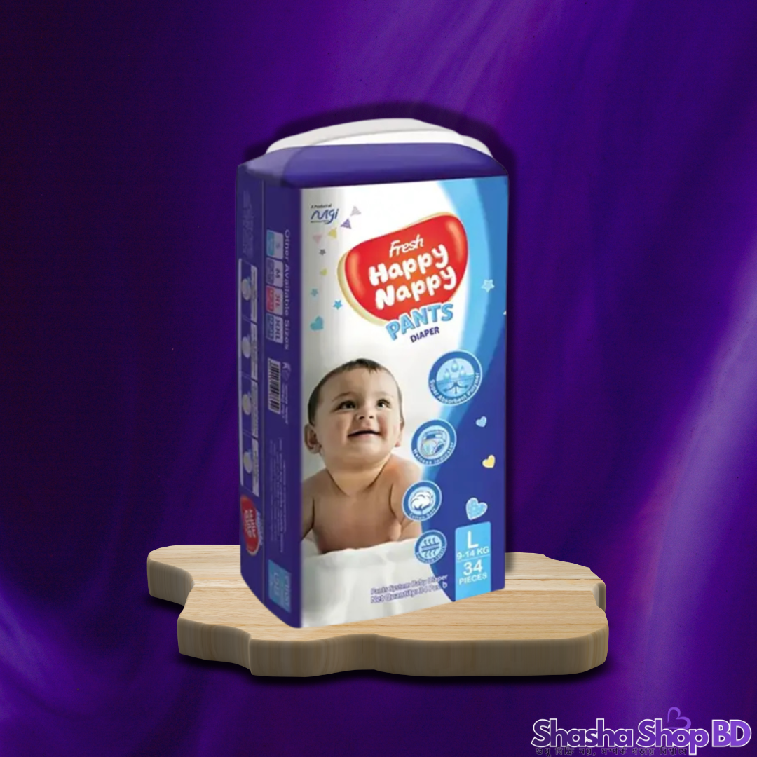 Fresh Happy Nappy Pants Baby Diaper (Large - 34 Pcs) (Happy Baby, Happy Mommy – সোনামণির চঞ্চলতায় যোগ করুন বাড়তি আরাম ও সুরক্ষা!)