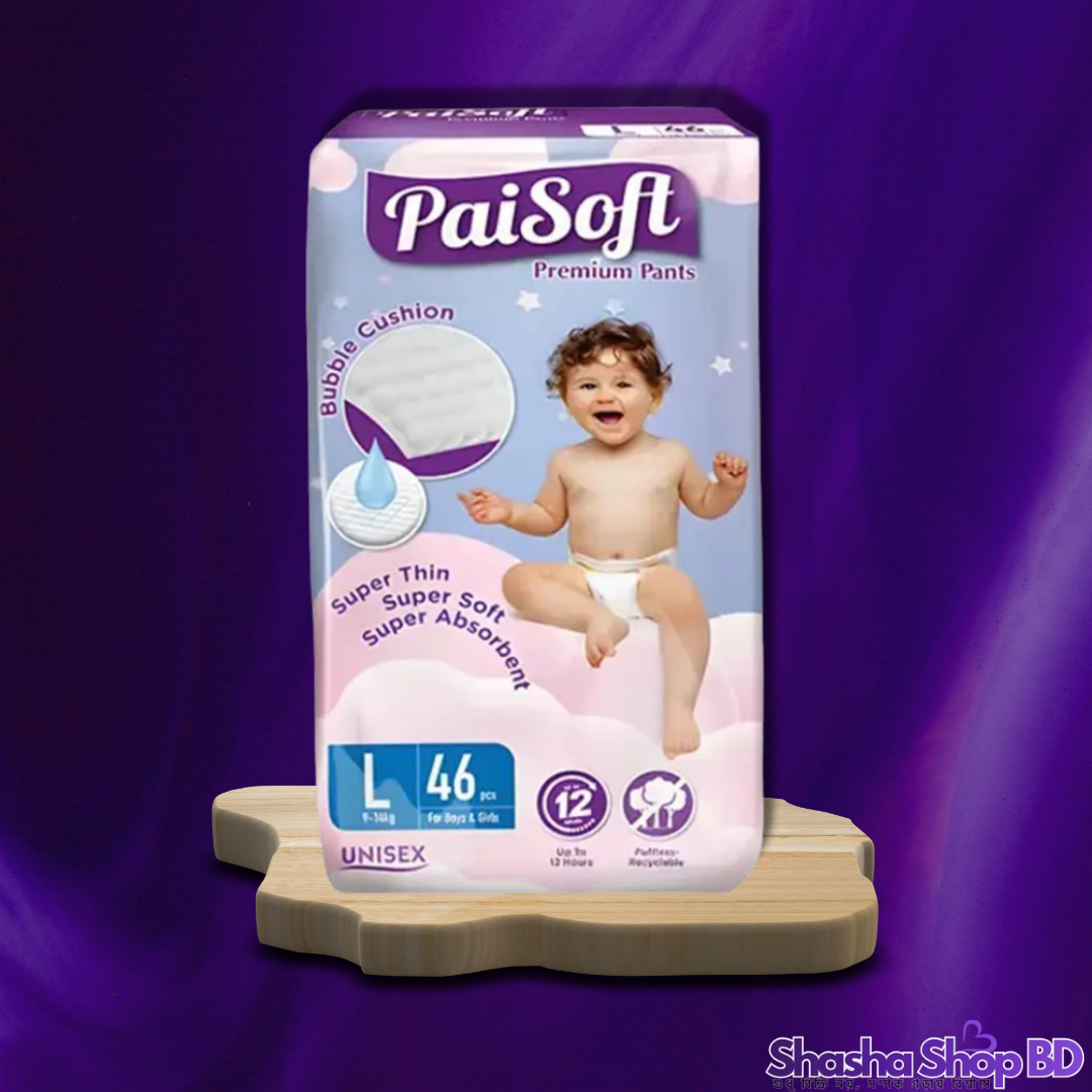 Paisoft Premium Pants Baby Diaper (Large - 46 Pcs) (Ultra-Soft & High Absorption – সোনামণির কোমল ত্বকের জন্য প্রিমিয়াম সুরক্ষা আর আরাম!)
