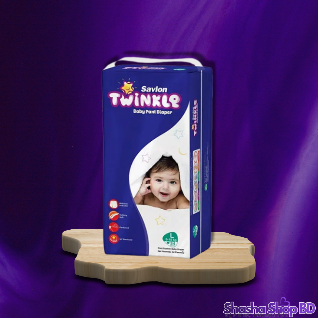 Savlon Twinkle Baby Pants Diaper (Large - 34 Pcs) (Softest Touch & Guaranteed Dryness – সোনামণির চঞ্চল দিন আর আরামদায়ক ঘুমের বিশ্বস্ত সঙ্গী!)