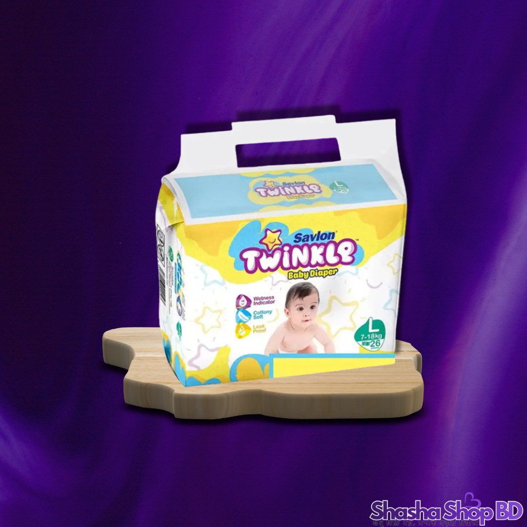 Savlon Twinkle Baby Belt Diaper (Large - 26 Pcs) (Safe Protection & Pure Comfort – সোনামণির কোমল ত্বকের সুরক্ষায় অভিজ্ঞ হাতের ছোঁয়া!)