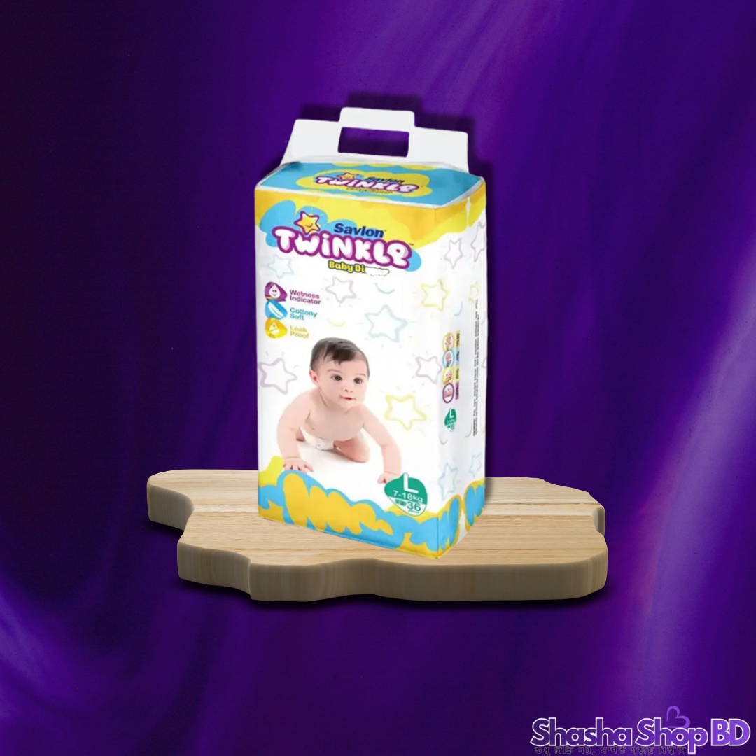 Savlon Twinkle Baby Belt Diaper (Large - 36 Pcs) (Healthy Skin & Happy Baby – সোনামণির কোমল ত্বকের সুরক্ষায় অভিজ্ঞ হাতের ছোঁয়া!)