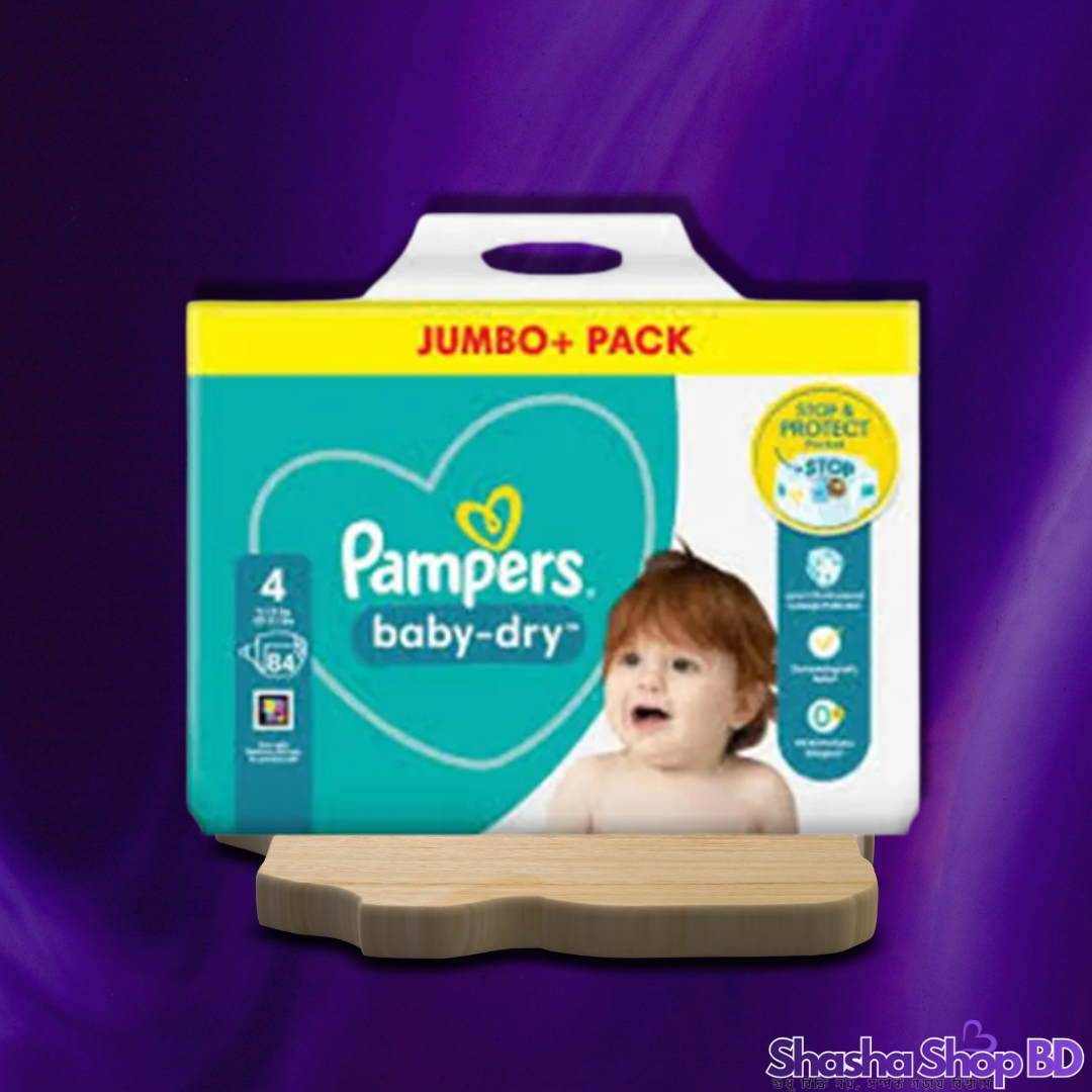 Pampers 4 Belt Dry Type Baby Diaper Jumbo Pack (Large - 84 Pcs) (World’s No. 1 Diaper Brand – ১২ ঘণ্টা পর্যন্ত এয়ার-ড্রাই প্রোটেকশন আর অতুলনীয় আরাম!)