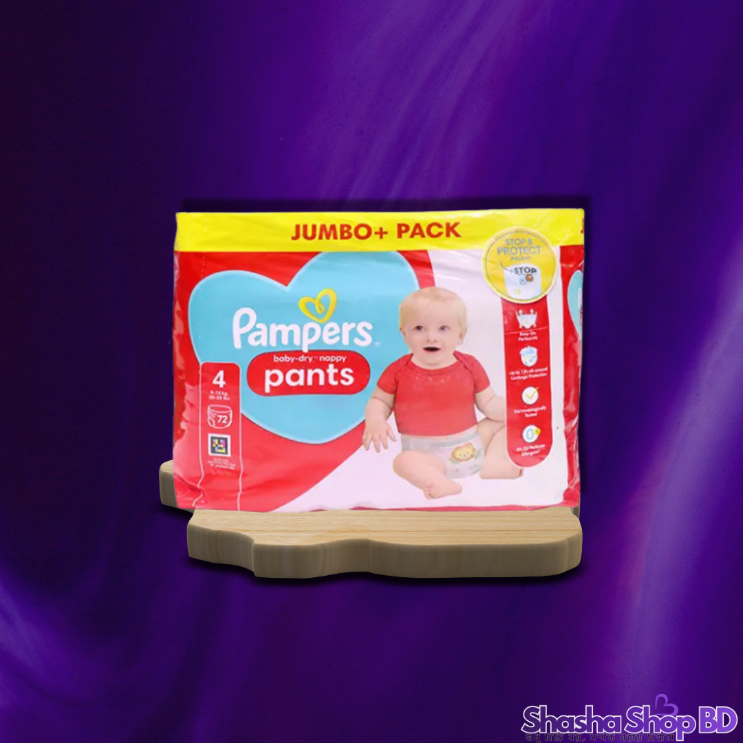 Pampers 4 Pants Baby-Dry Nappy Jumbo Pack (72 Pcs) (World's No. 1 Choice – ১২ ঘণ্টা পর্যন্ত অল-রাউন্ড লিক প্রোটেকশন আর অতুলনীয় আরাম!)