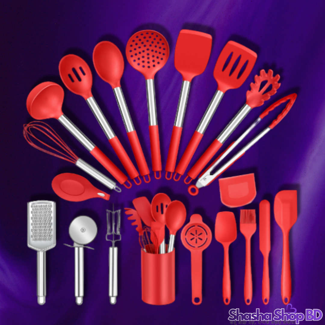 CC Silicone Kitchen Utensils Set (Premium Red) (Modern Cooking Essentials – আপনার রান্নাঘরকে দিন স্মার্ট এবং কালারফুল লুক!)