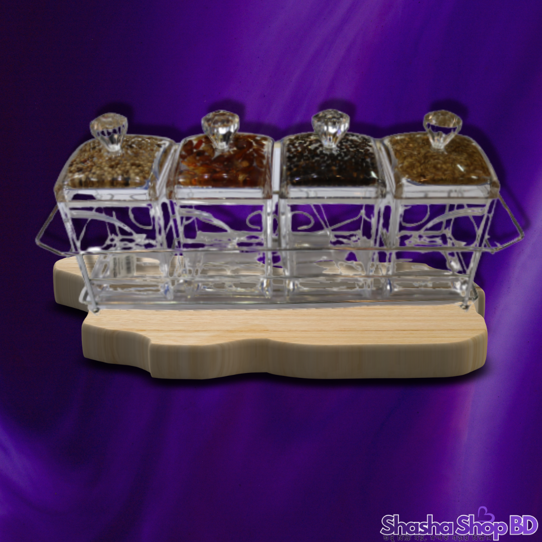 Loocl Canister & Holder Set - 4 Pcs (Model: AC35190) (Crystal Clear Design & Organized Kitchen – আপনার মসলার কালেকশন রাখুন গুছিয়ে আর স্টাইলিশ ভাবে!)