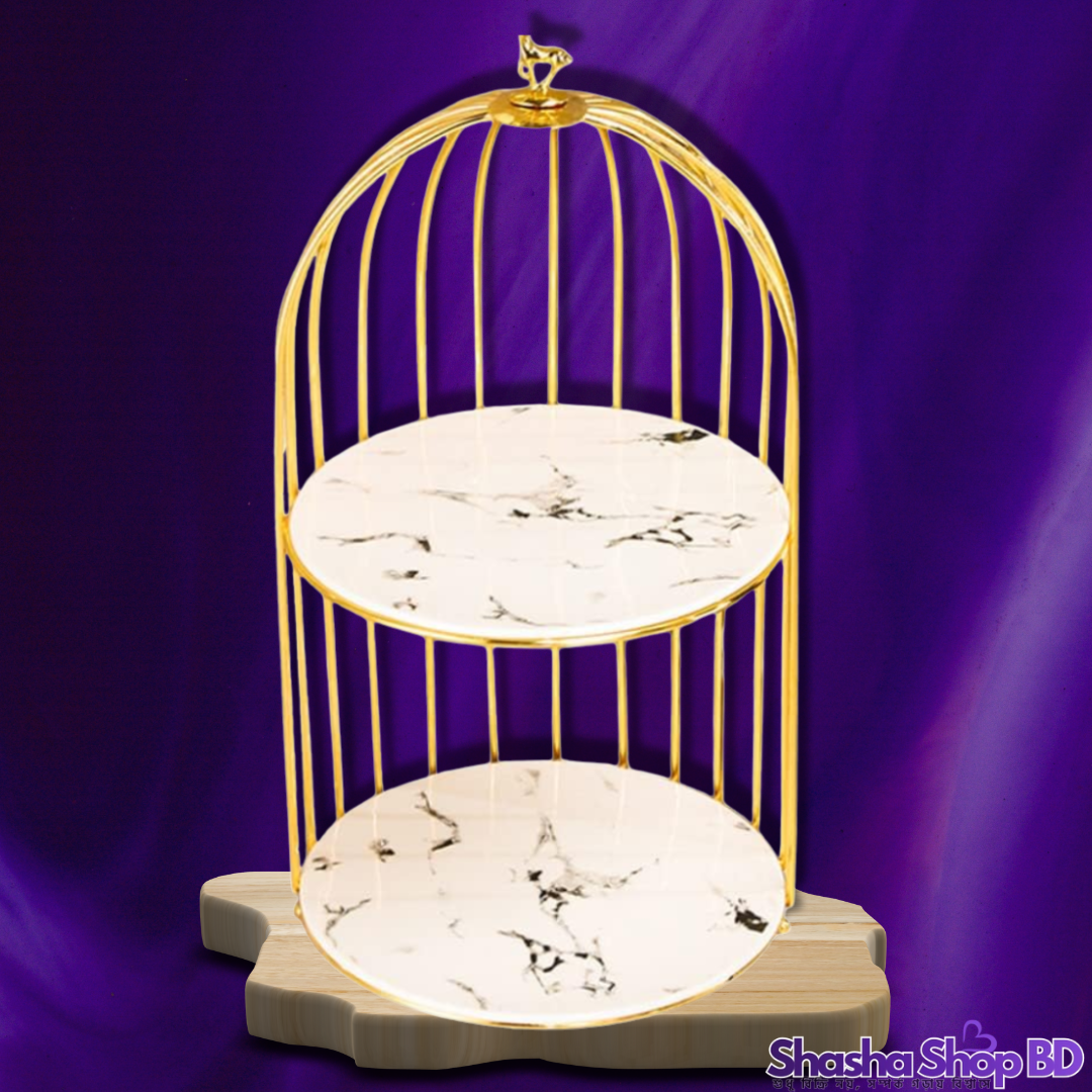 🍰 CC Two Layer Cake Plate / Dessert Stand - 10 Inch (Luxury Birdcage Design – আপনার ডাইনিং বা অনুষ্ঠানের টেবিলকে দিন রাজকীয় আভিজাত্য!)
