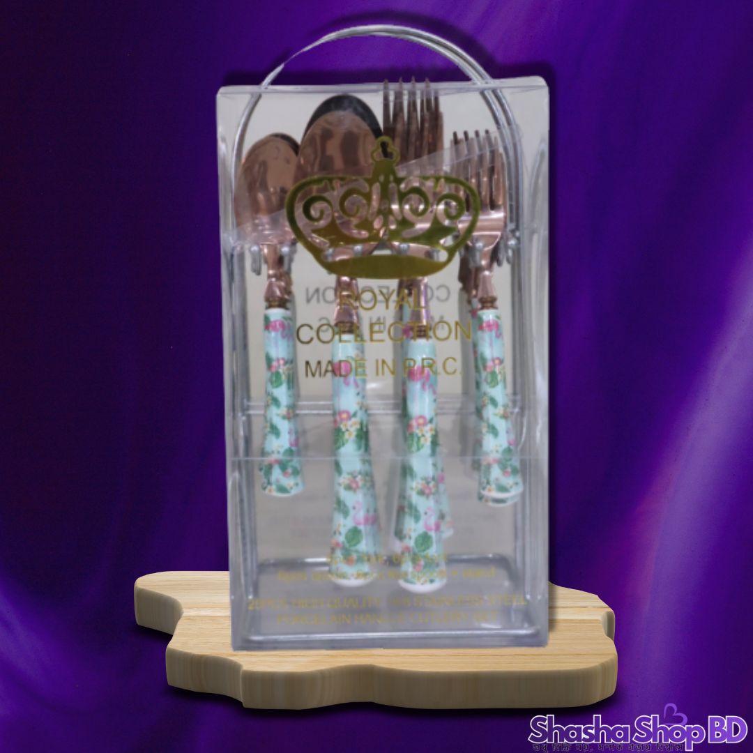 🍴 Royal Collection Ceramic Handle Cutlery Set - 24 Pcs (VT-63106) (Luxury Dining with Floral Artistry – ডাইনিং টেবিলের আভিজাত্য বাড়াতে সেরা পছন্দ!)