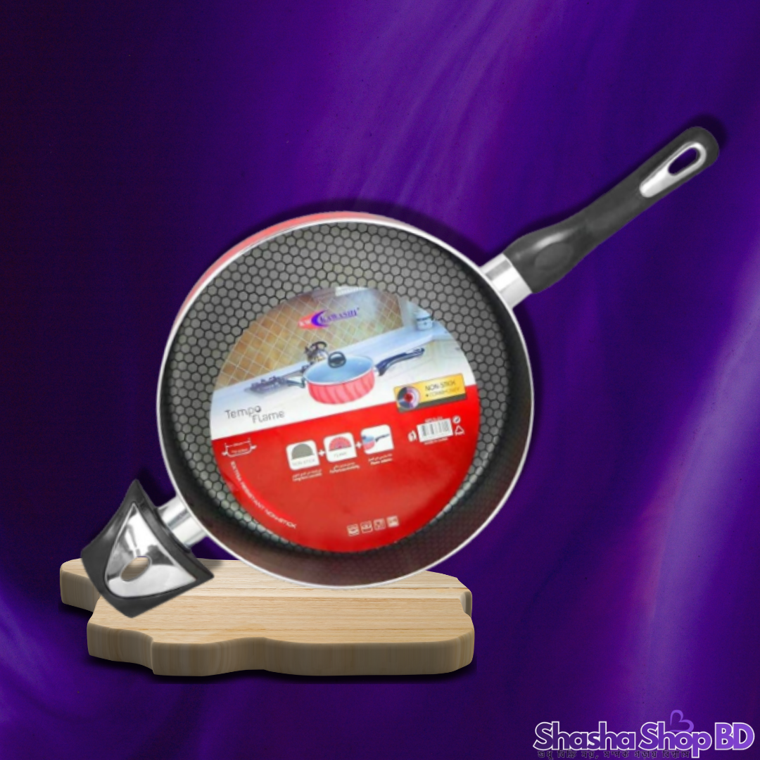 🍳 Kawashi Non-Stick Tempo Flame Fry Pan with Cover - 30 CM (Extra Large Cooking Surface for Family Feasts – বড় পরিবারের রান্নার জন্য সেরা সঙ্গী!)