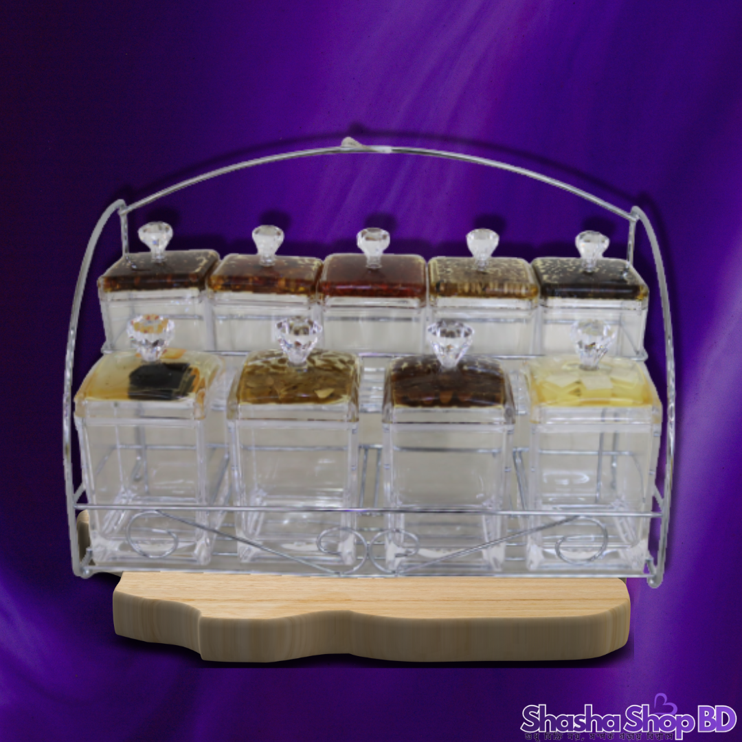 Loocl Deluxe Acrylic Canister & Holder Set - 9 Pcs (AC35216) (Organize with Elegance – আপনার কিচেন বা ডাইনিং টেবিলকে দিন একটি লাক্সারি লুক!)