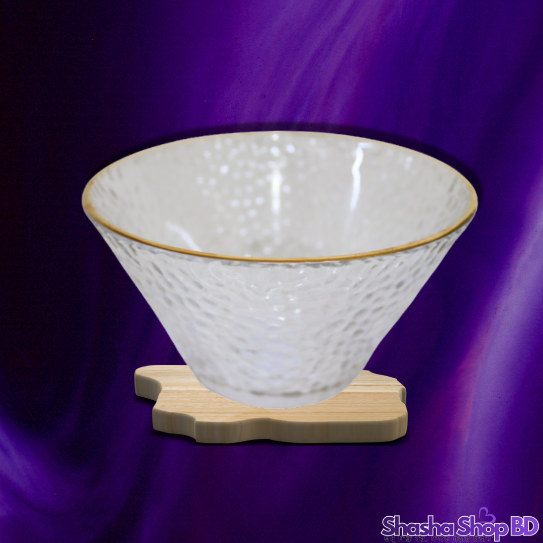 💎 Rongzhi Luxury Glass Bati (Bowl) with Gold Rim - Model: SJ151 (Exquisite Dining Elegance – আপনার ডাইনিং টেবিলে যোগ করুন শৈল্পিক আভিজাত্য!)