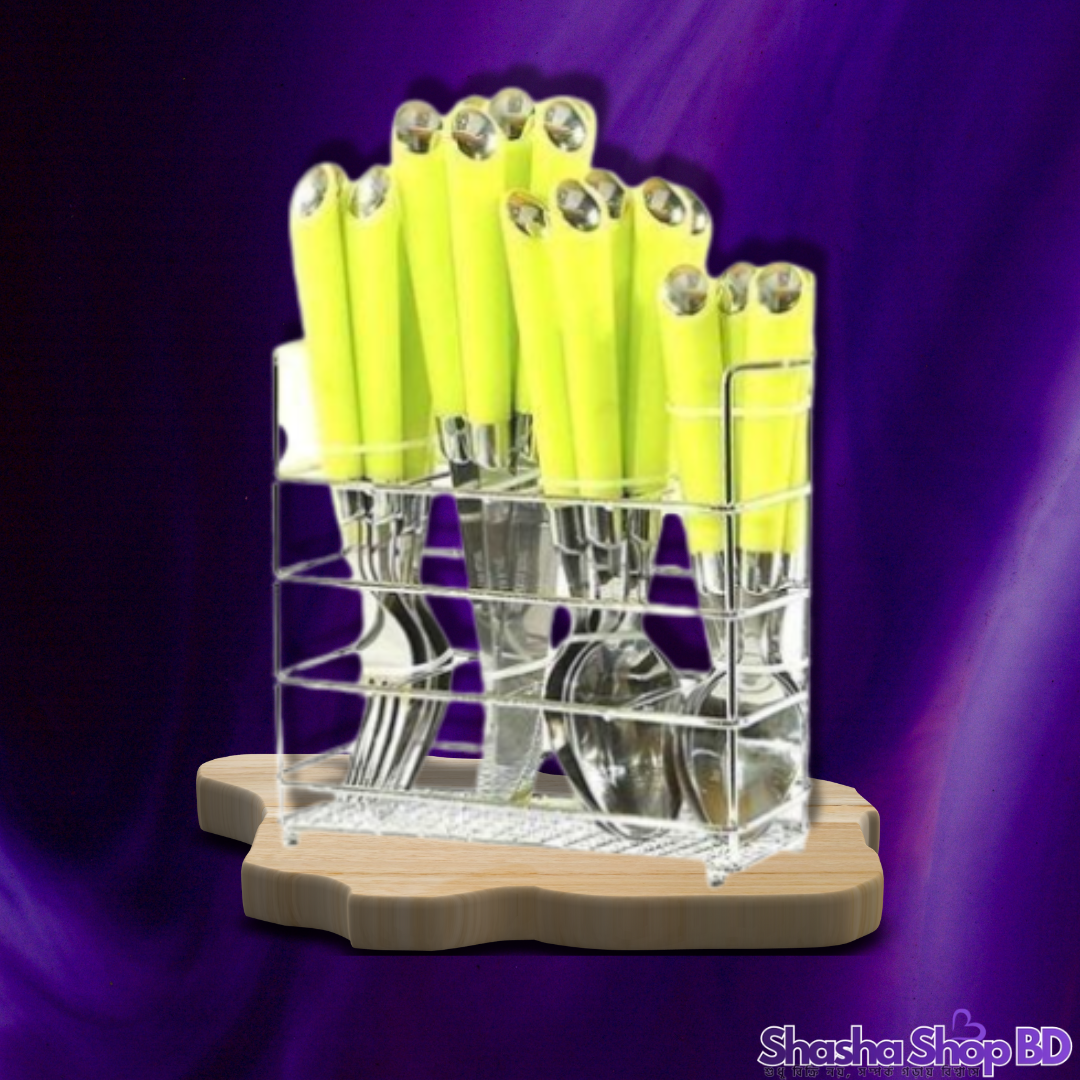 🍴 CC Stainless Steel Lemon & Bright Cutlery Set (24 Pcs) - Model: AB856 (Add a Pop of Color to Your Dining – আপনার ডাইনিং টেবিলে নিয়ে আসুন সতেজতা ও আধুনিকতার ছোঁয়া!)