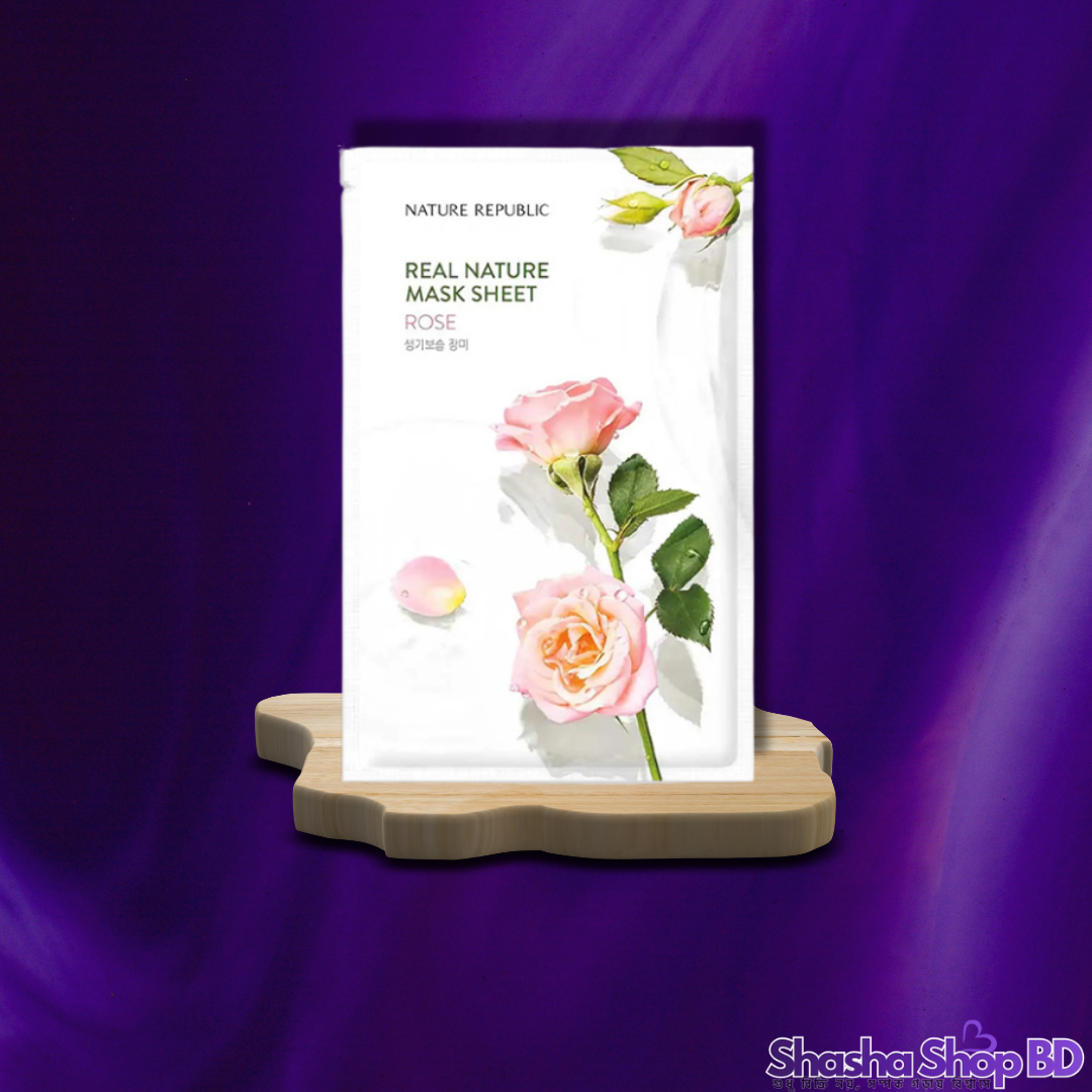 🌹 Nature Republic Real Nature Rose Mask Sheet - 23 ml (Moisturizing & Vitalizing, Floral Glow – গোলাপের নির্যাস আপনার ত্বকে নিয়ে আসুক মখমলে কোমলতা!)