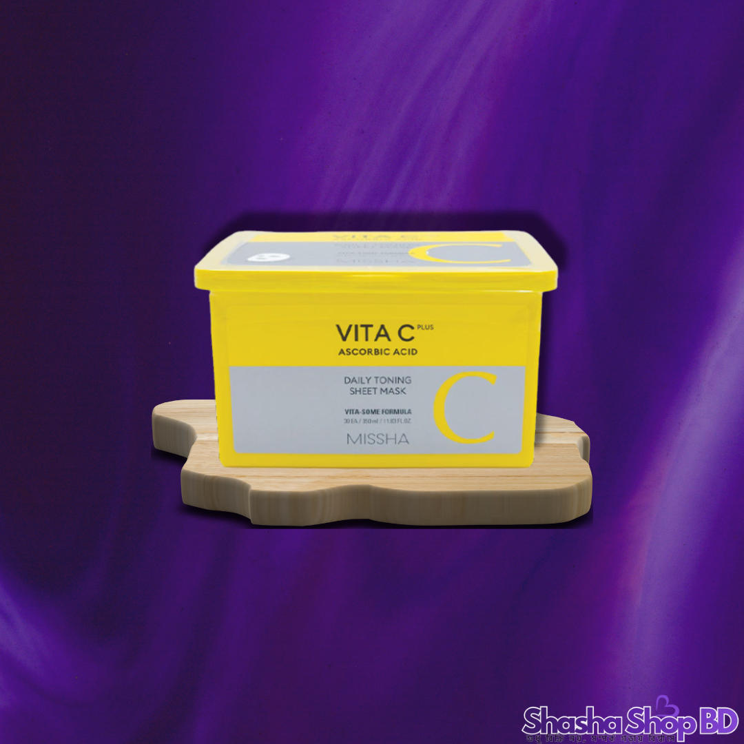 🍋 Missha Vita C Plus Daily Toning Sheet Mask (30 Sheets / 350 ml) (Daily Brightening, Instant Glow – মাত্র ১ মিনিটেই প্রতিদিন পান উজ্জ্বল ও সতেজ ত্বক!)